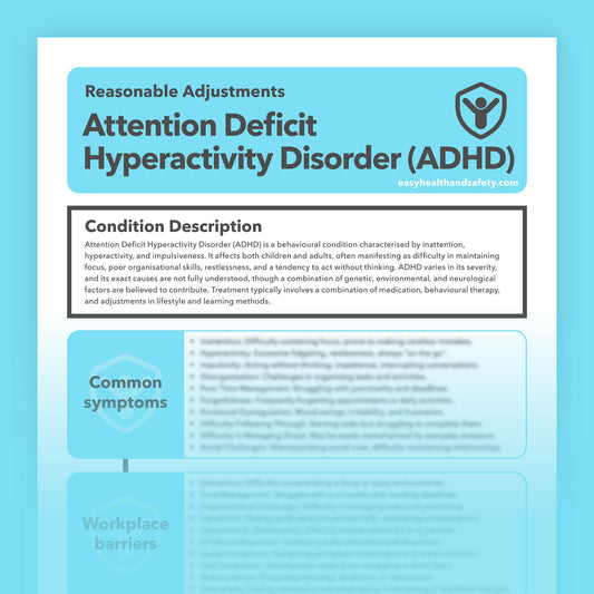 Reasonable adjustments guide for employees with ADHD (Attention Deficit Hyperactivity Disorder) in the workplace.
