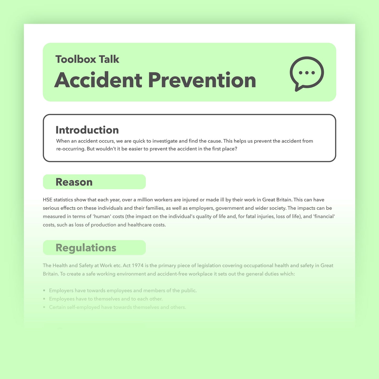 Accident prevention toolbox talk for delivery a professional health and safety briefing