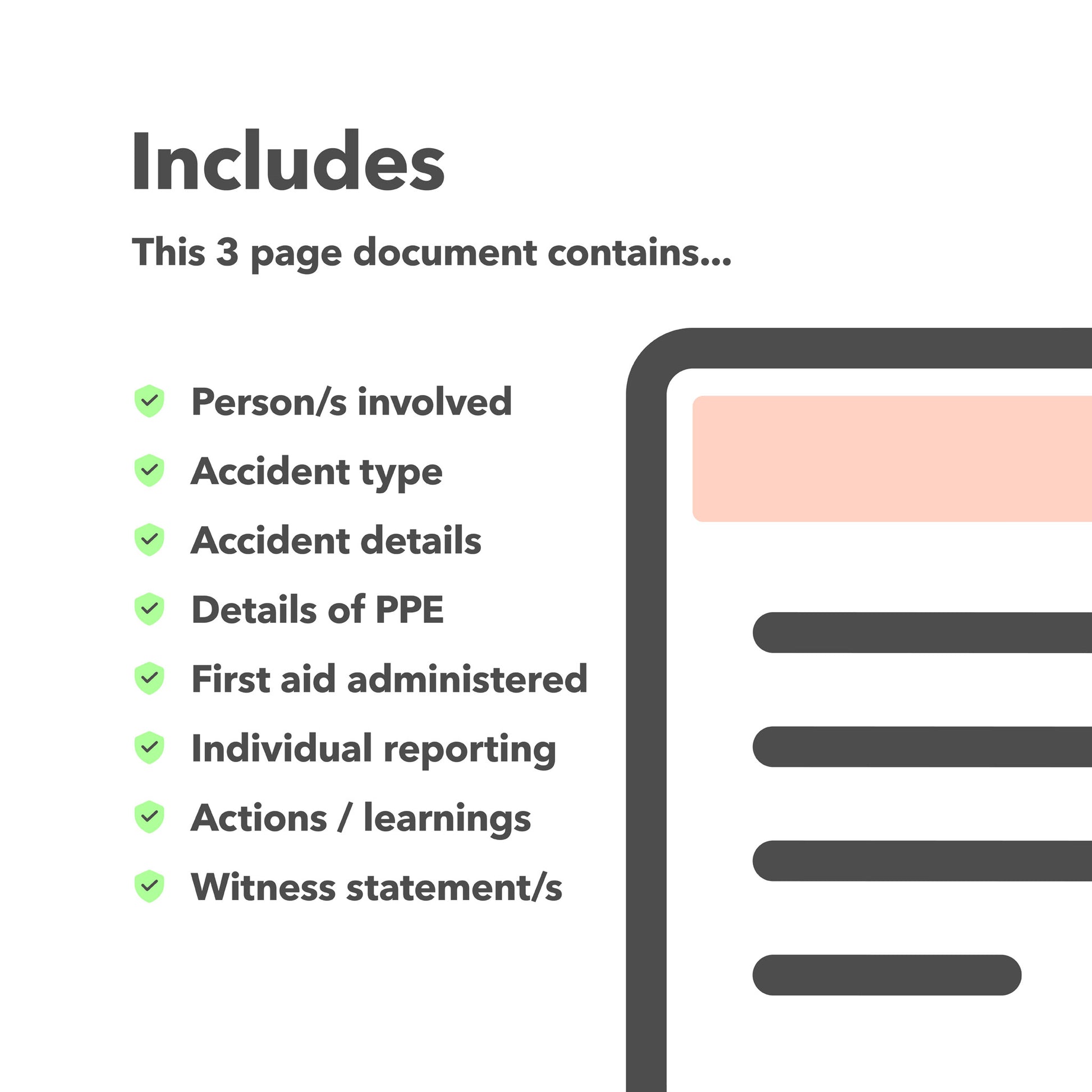 Editable accident report form template for recording workplace accidents, injuries, near misses, and work-related ill health or incidents.