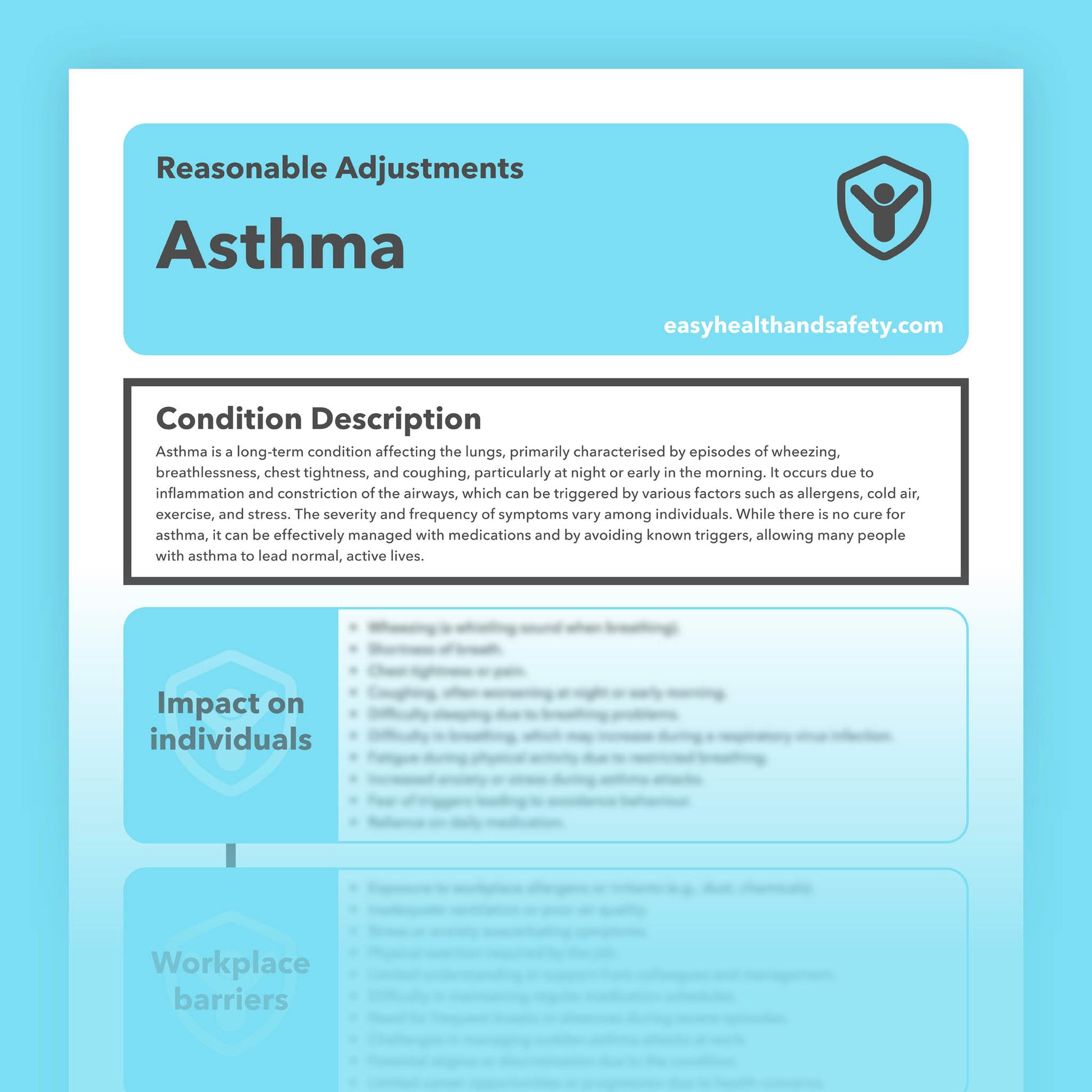 Reasonable adjustments guide for employees with Asthma in the workplace.