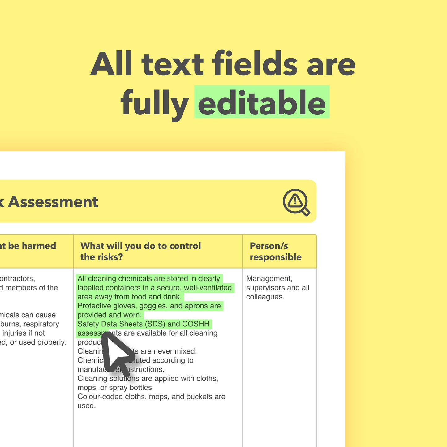 Editable, pre-filled risk assessment template for bars and pubs – fully compliant with health and safety regulations.