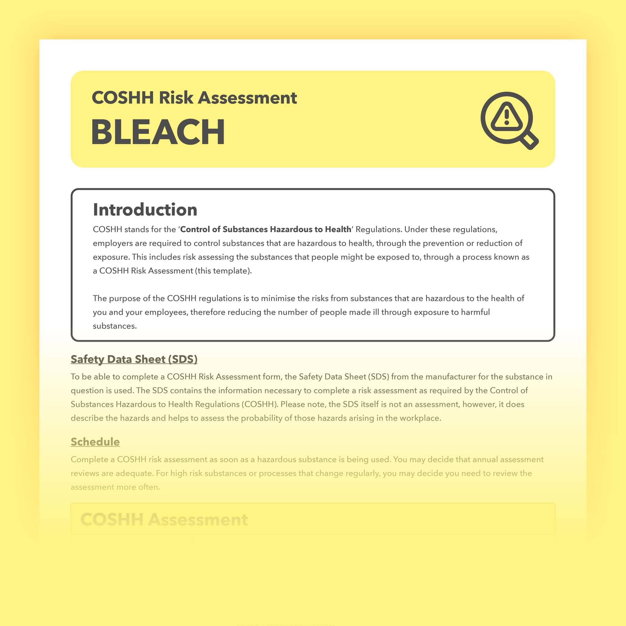 COSHH Assessment for Bleach Prefilled easyhealthandsafety