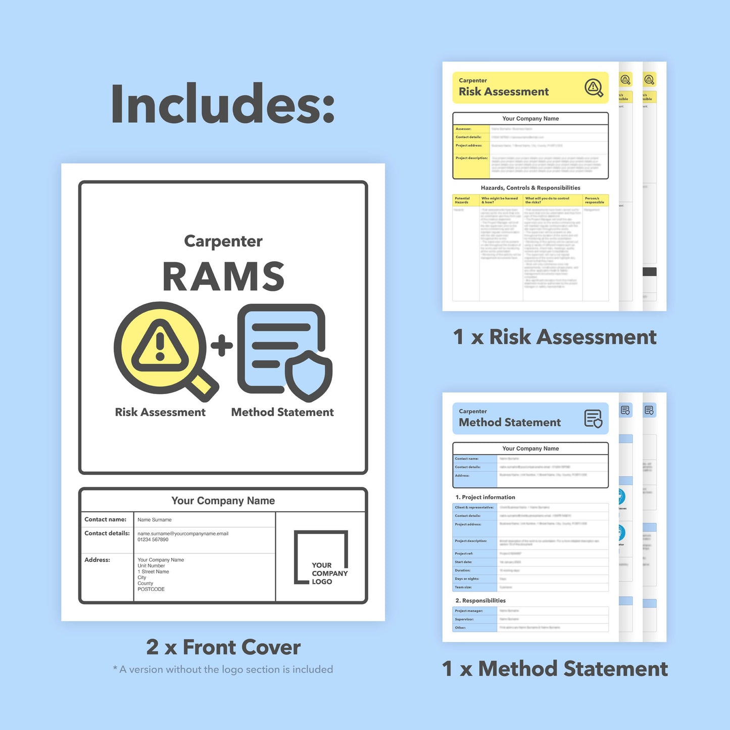 RAMS template for carpenters and carpentry work. This risk assessment and method statement template comes pre-filled with relevant content for ease of use.