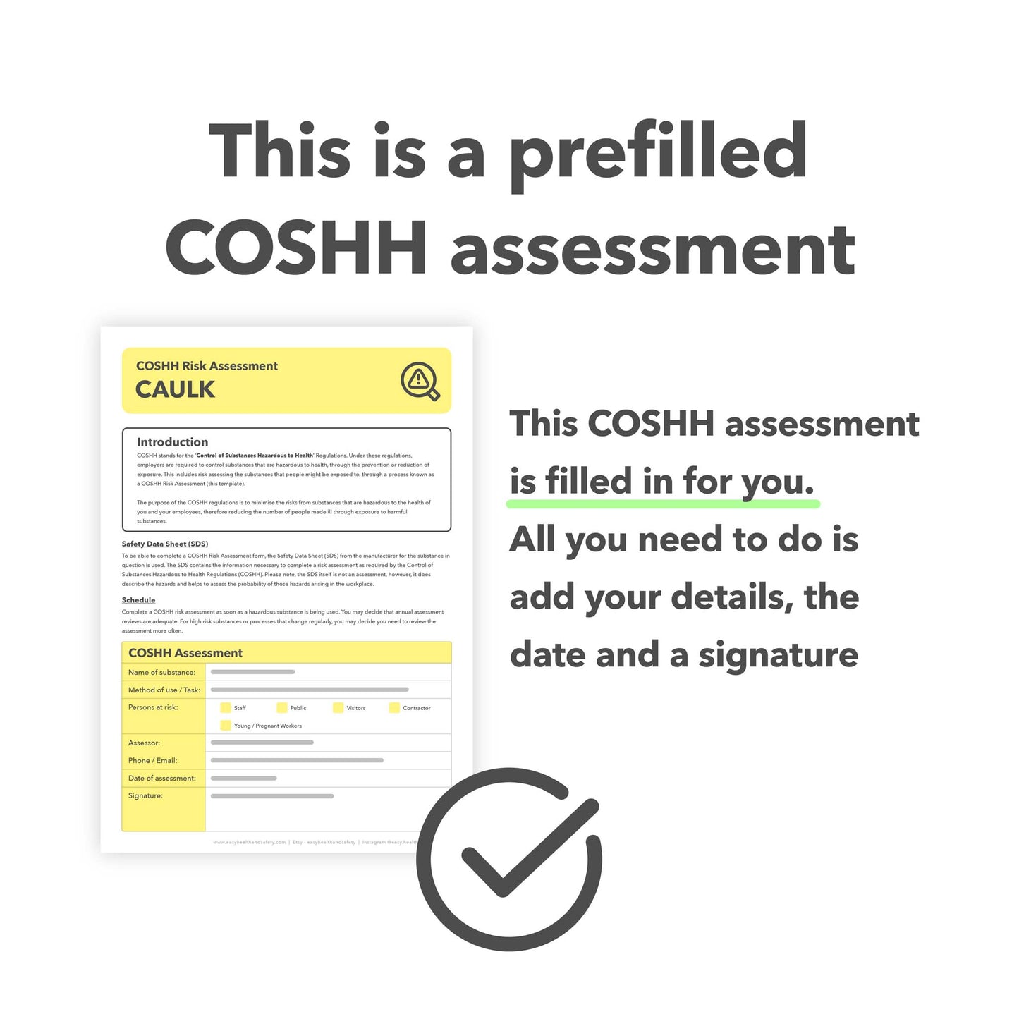 COSHH Assessment for Caulk Pre-filled