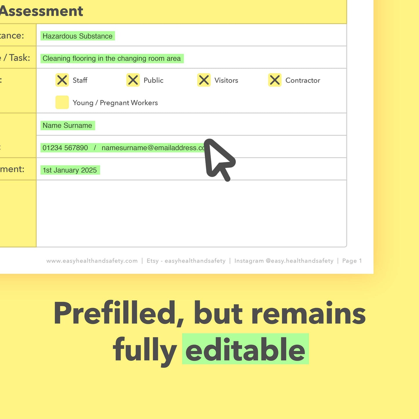 COSHH Assessment for Caulk Pre-filled