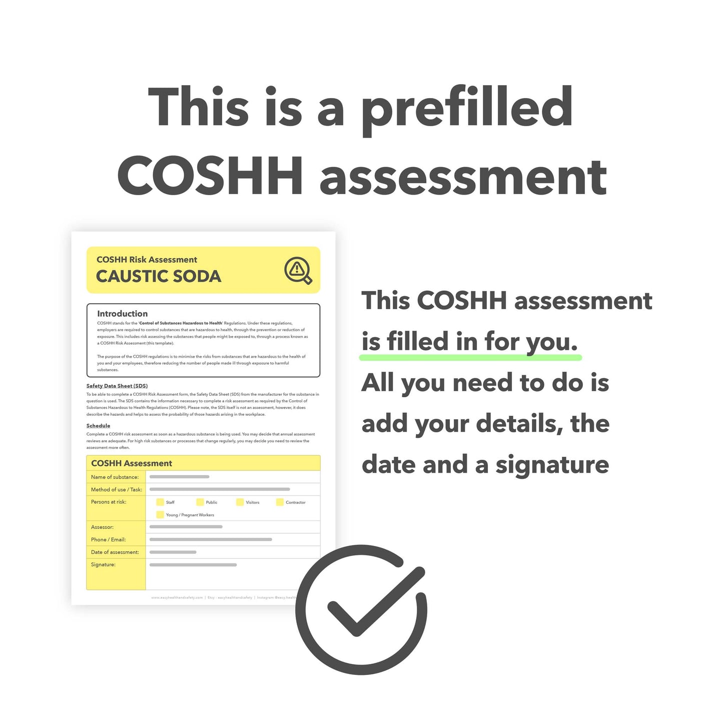 COSHH Assessment for Caustic Soda Pre-filled