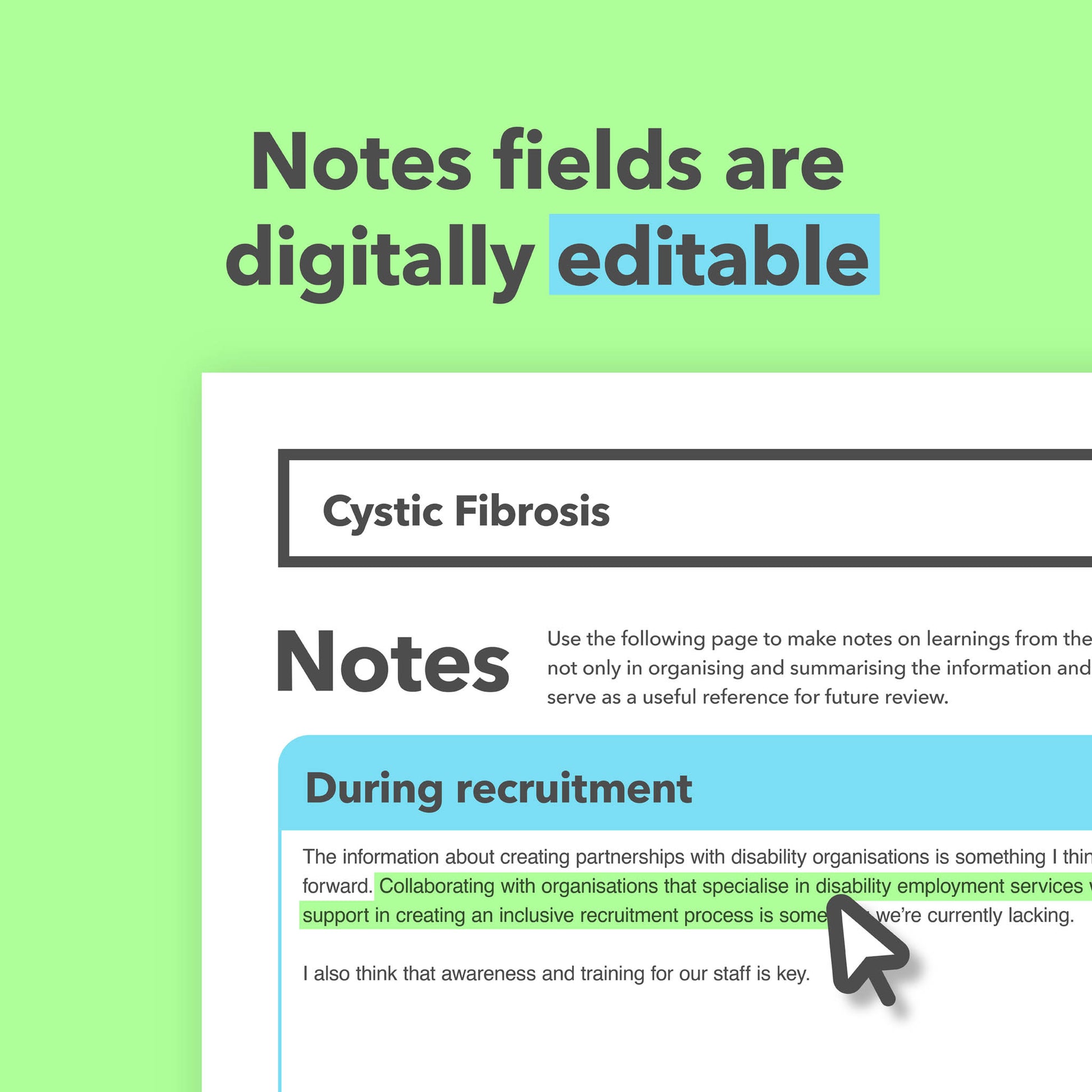 Reasonable adjustments guide for employees living with Cystic Fibrosis in the workplace.