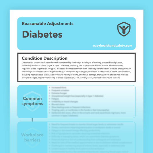 Reasonable adjustments guide for employees with diabetes in the workplace.