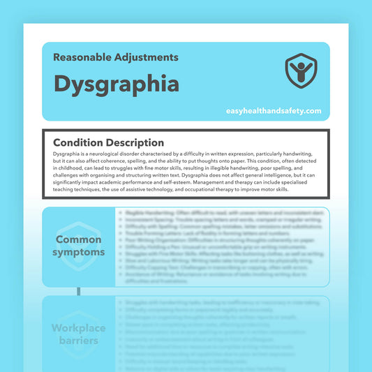 Reasonable adjustments guide for employees with Dysgraphia in the workplace.