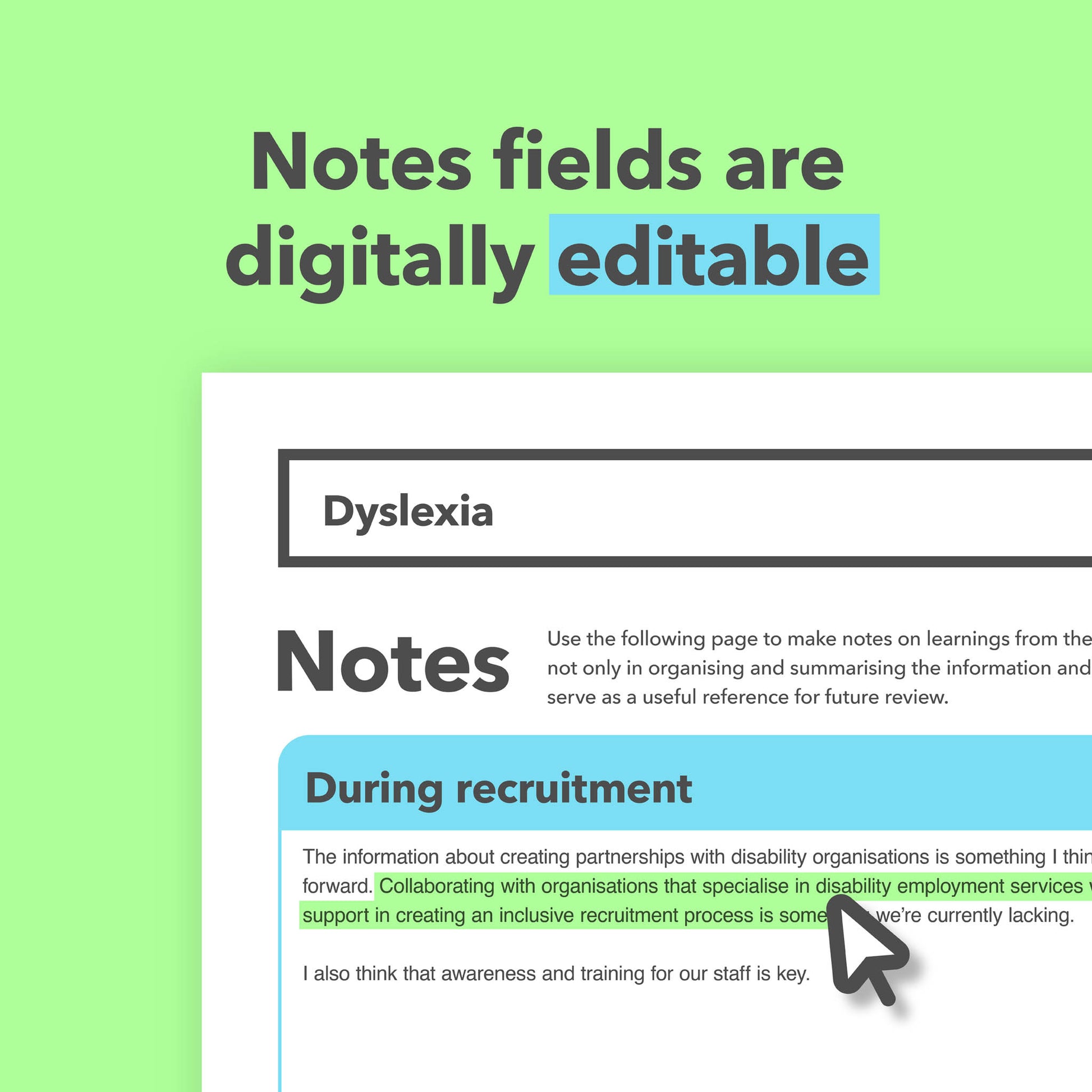 Reasonable adjustments guide for employees with Dyslexia in the workplace.