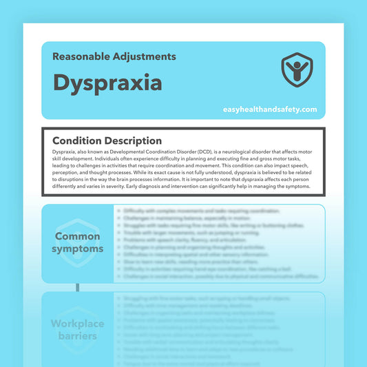 Reasonable adjustments guide for employees with Dyspraxia in the workplace.