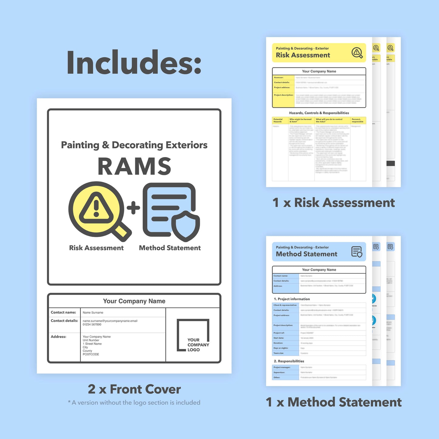 RAMS template for exterior painting and decorating projects. This risk assessment and method statement template comes pre-filled with relevant content for ease of use.