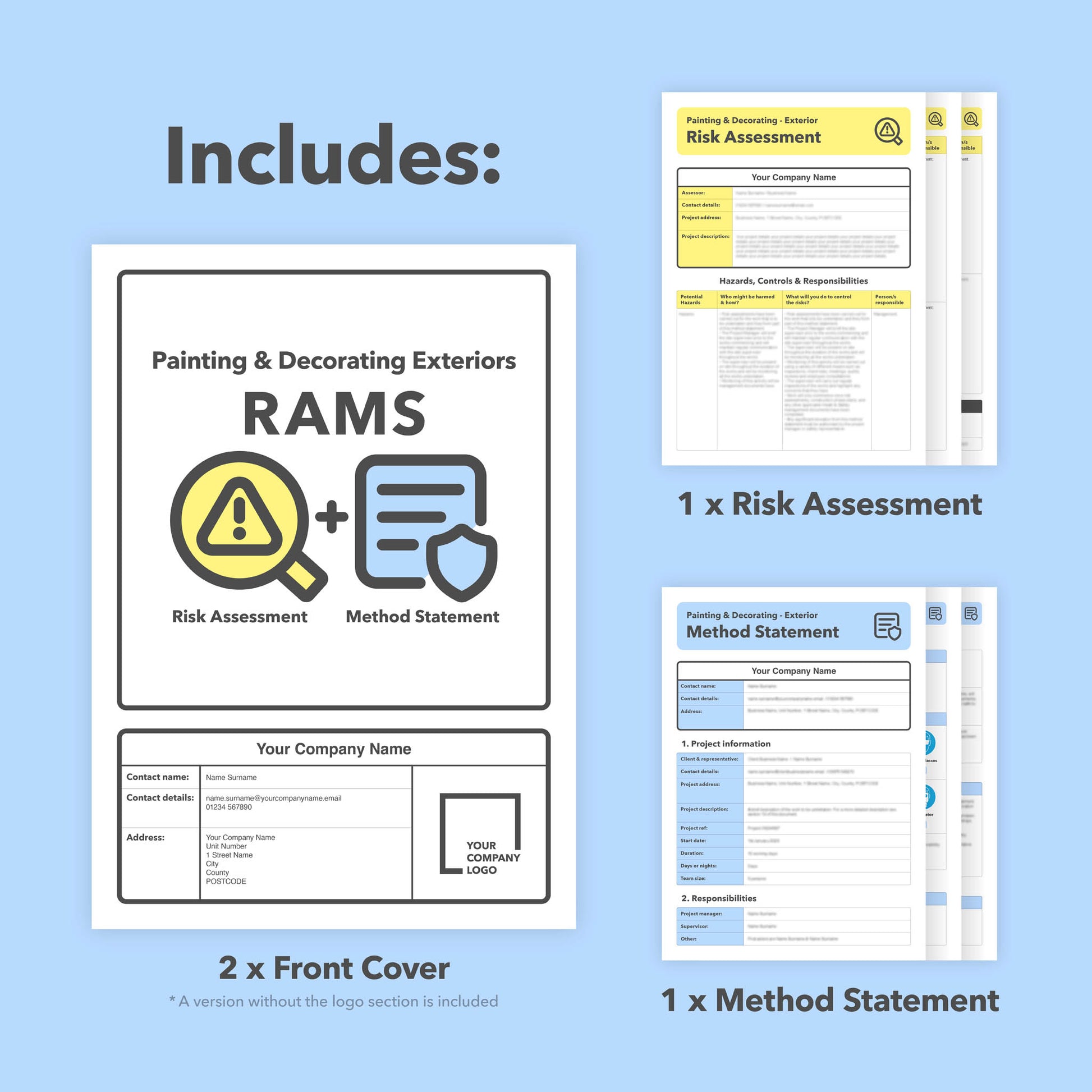 Editable RAMS template for exterior painting and decorating work. This risk assessment and method statement template comes pre-filled with relevant content for ease of use.