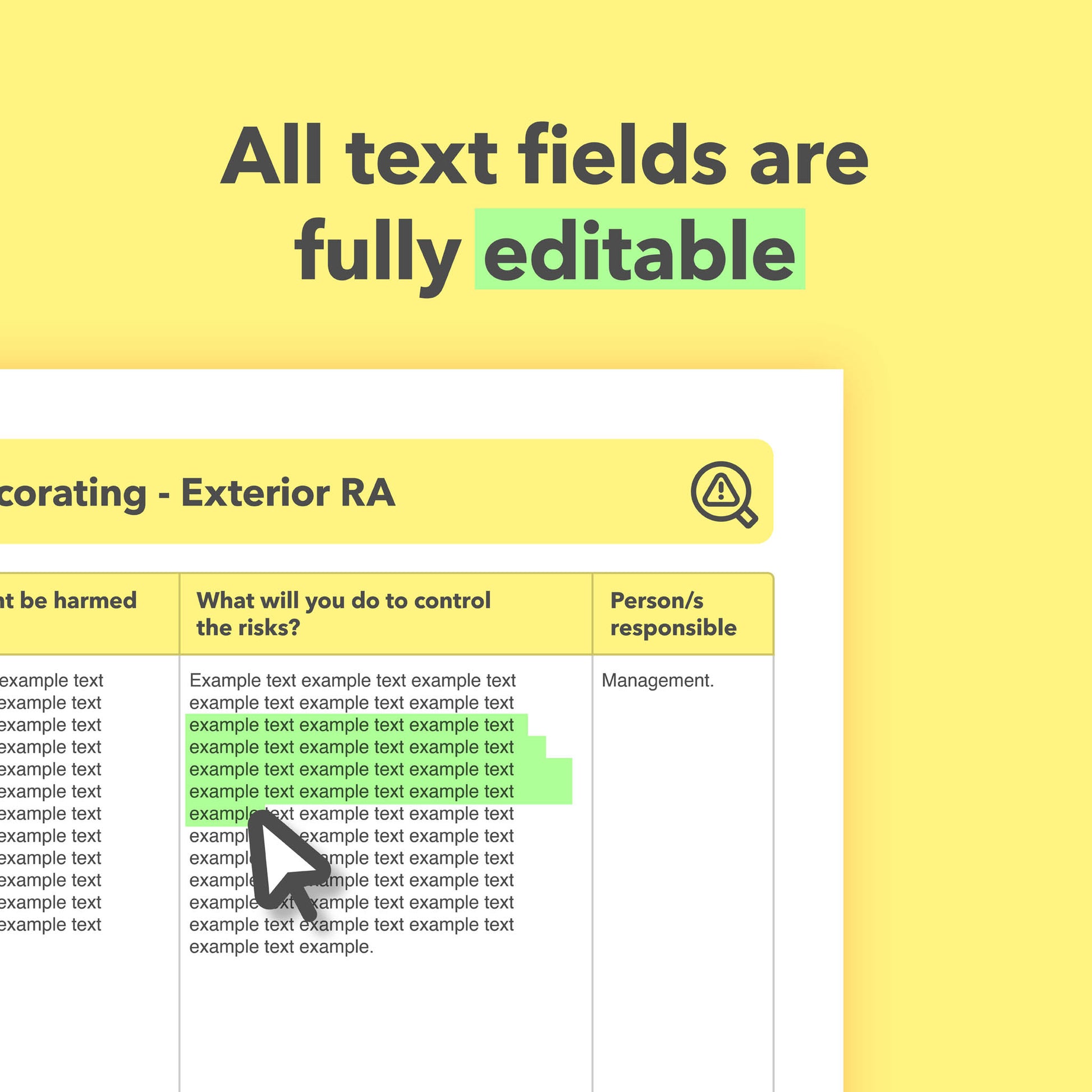 Editable, pre-filled risk assessment template for exterior painting and decorating work – easy to use and fully compliant with health and safety regulations.