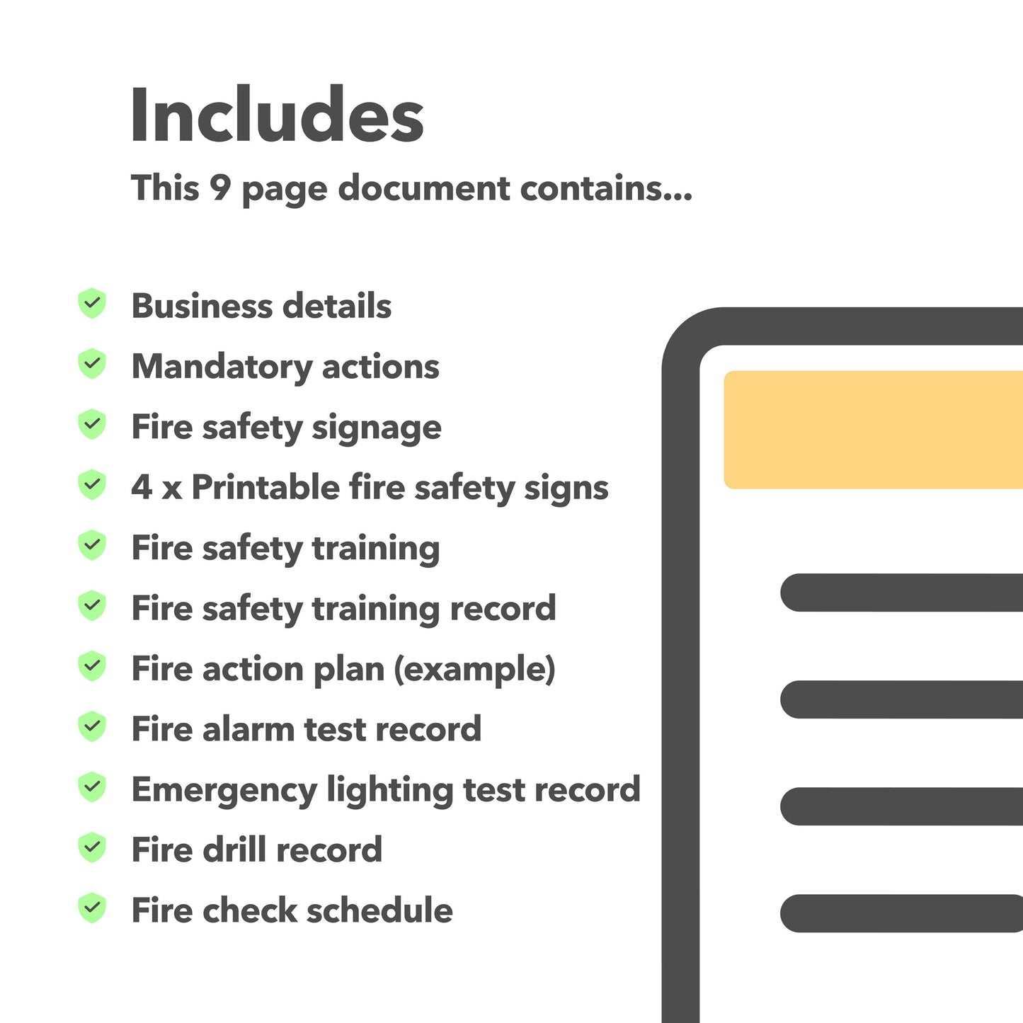 Editable fire safety log book template – record fire drills, alarm tests and equipment checks for business compliance.