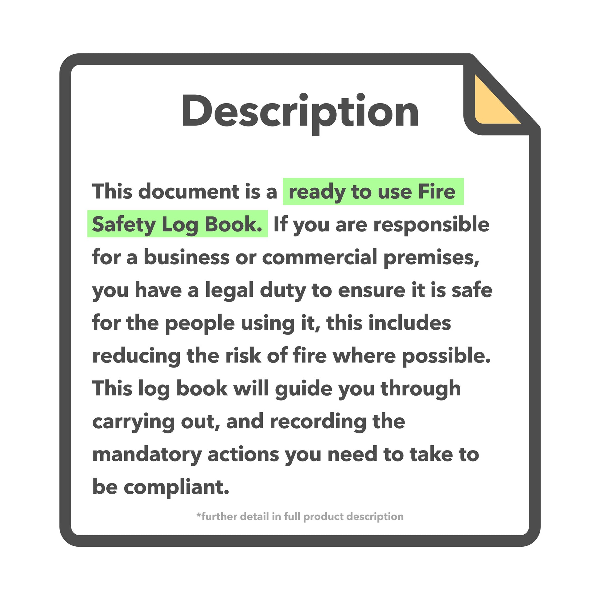 Editable fire safety log book template – record fire drills, alarm tests and equipment checks for business compliance.