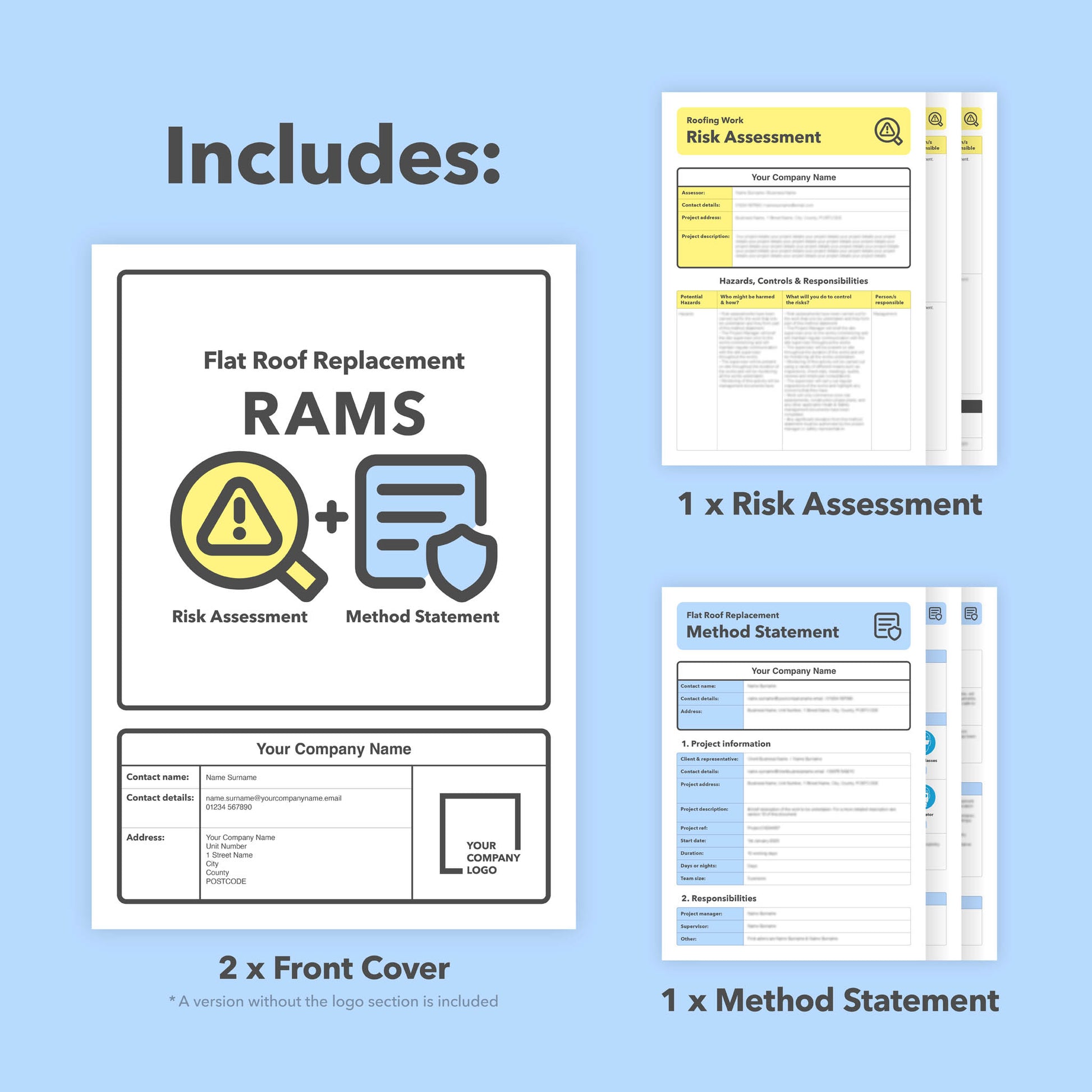 RAMS template for Flat Roof Replacement Work. This combined risk assessment and method statement template comes pre-filled with relevant content for ease of use.