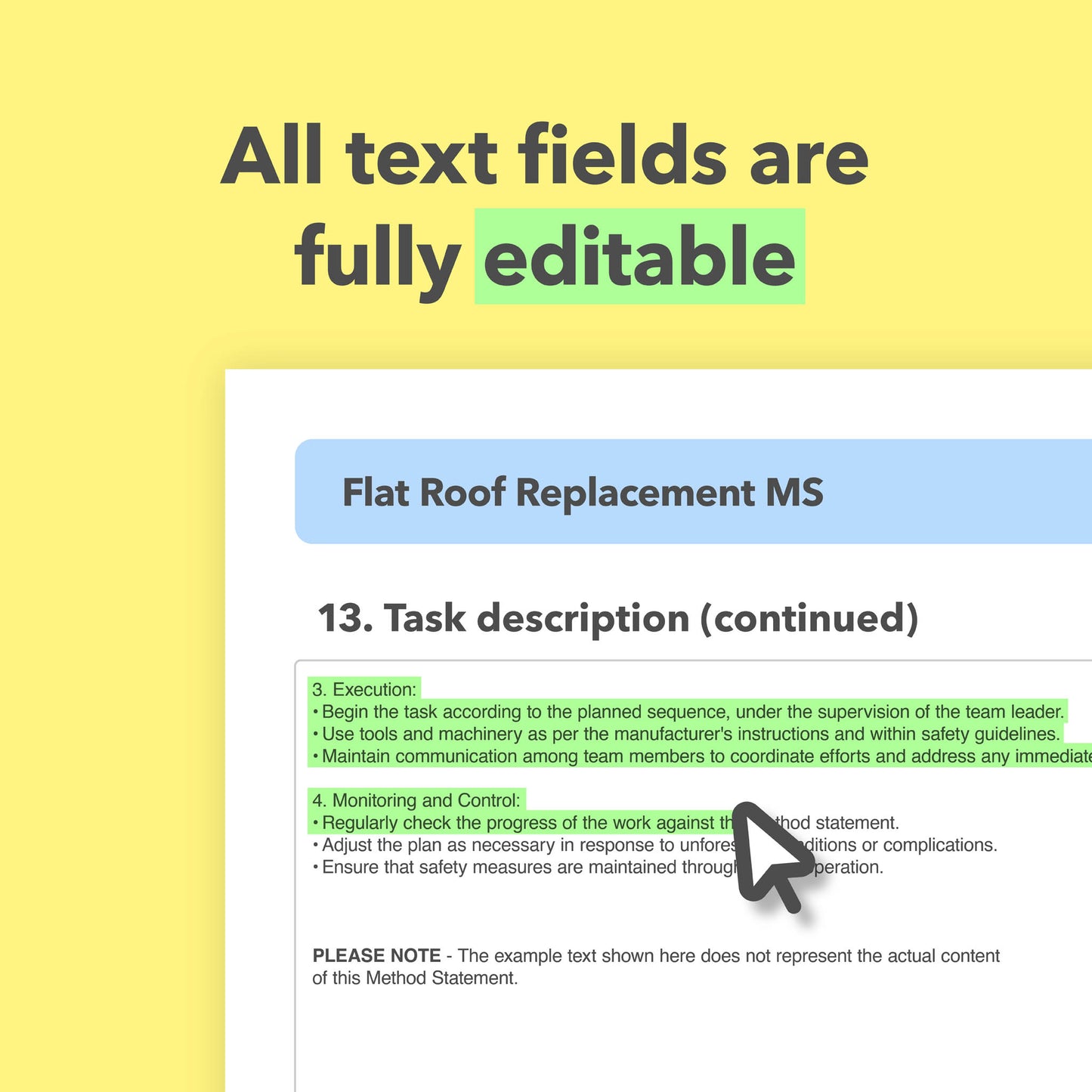 RAMS template for Flat Roof Replacement Work. This combined risk assessment and method statement template comes pre-filled with relevant content for ease of use.