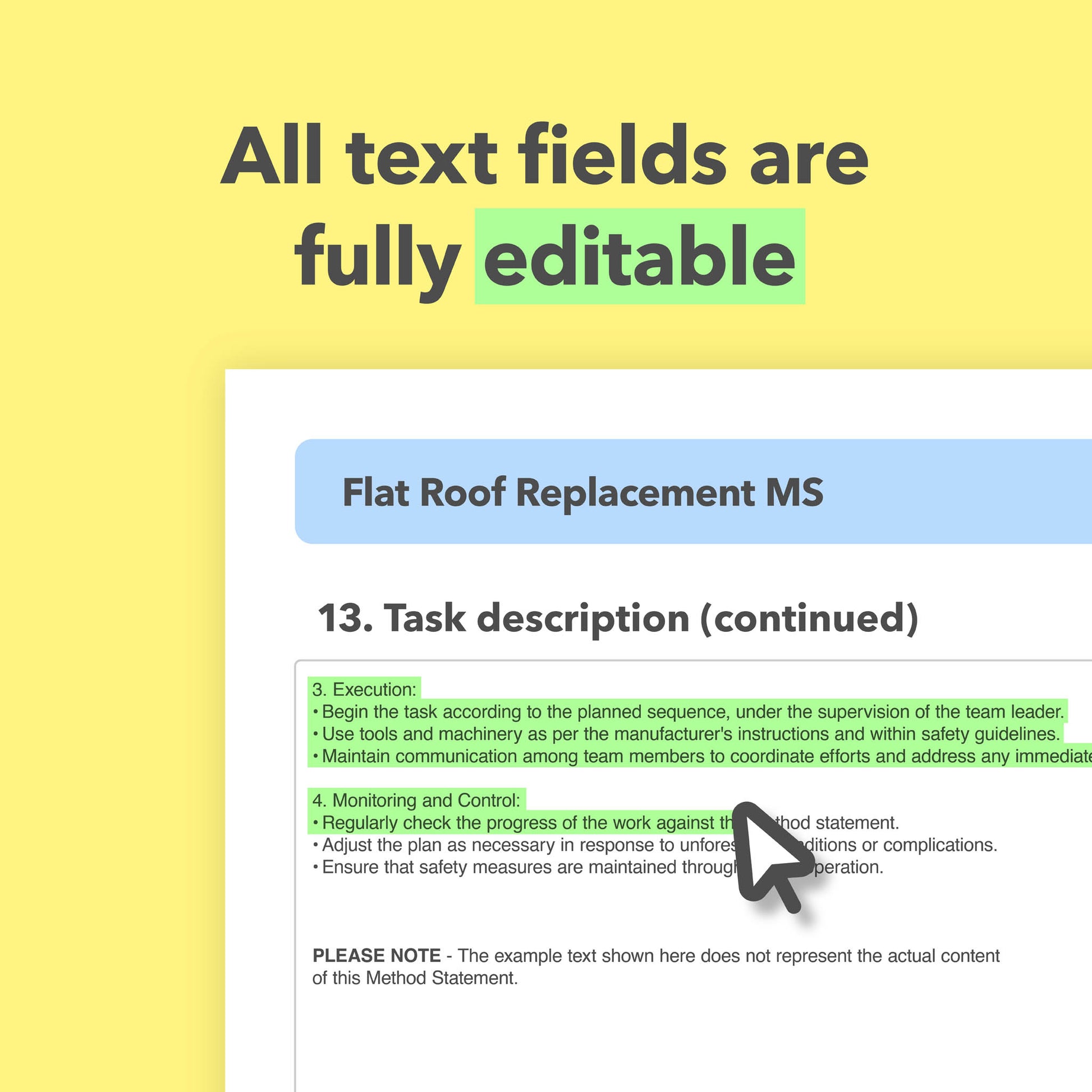 RAMS template for Flat Roof Replacement Work. This combined risk assessment and method statement template comes pre-filled with relevant content for ease of use.