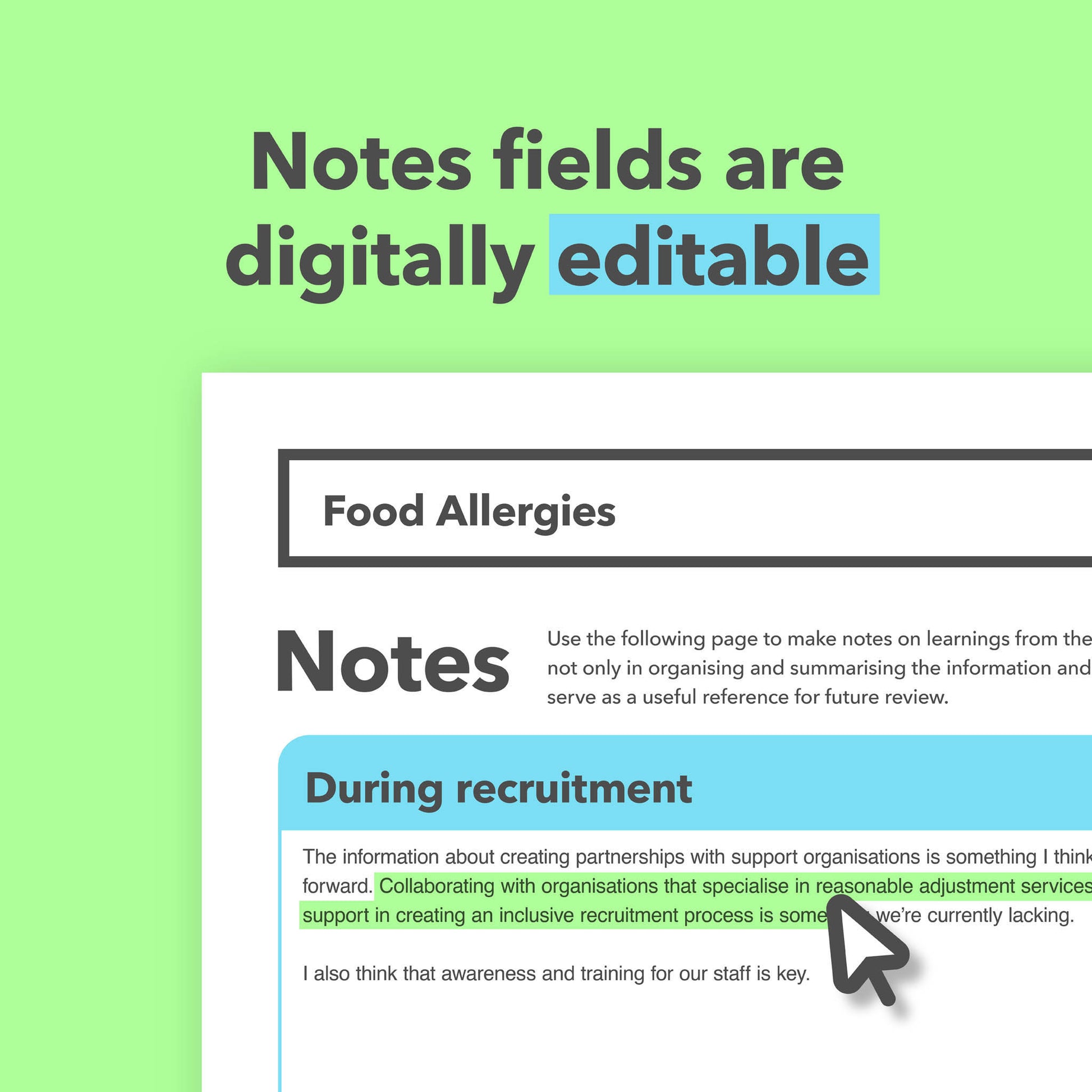 Reasonable adjustments guide for employees with food allergies in the workplace.