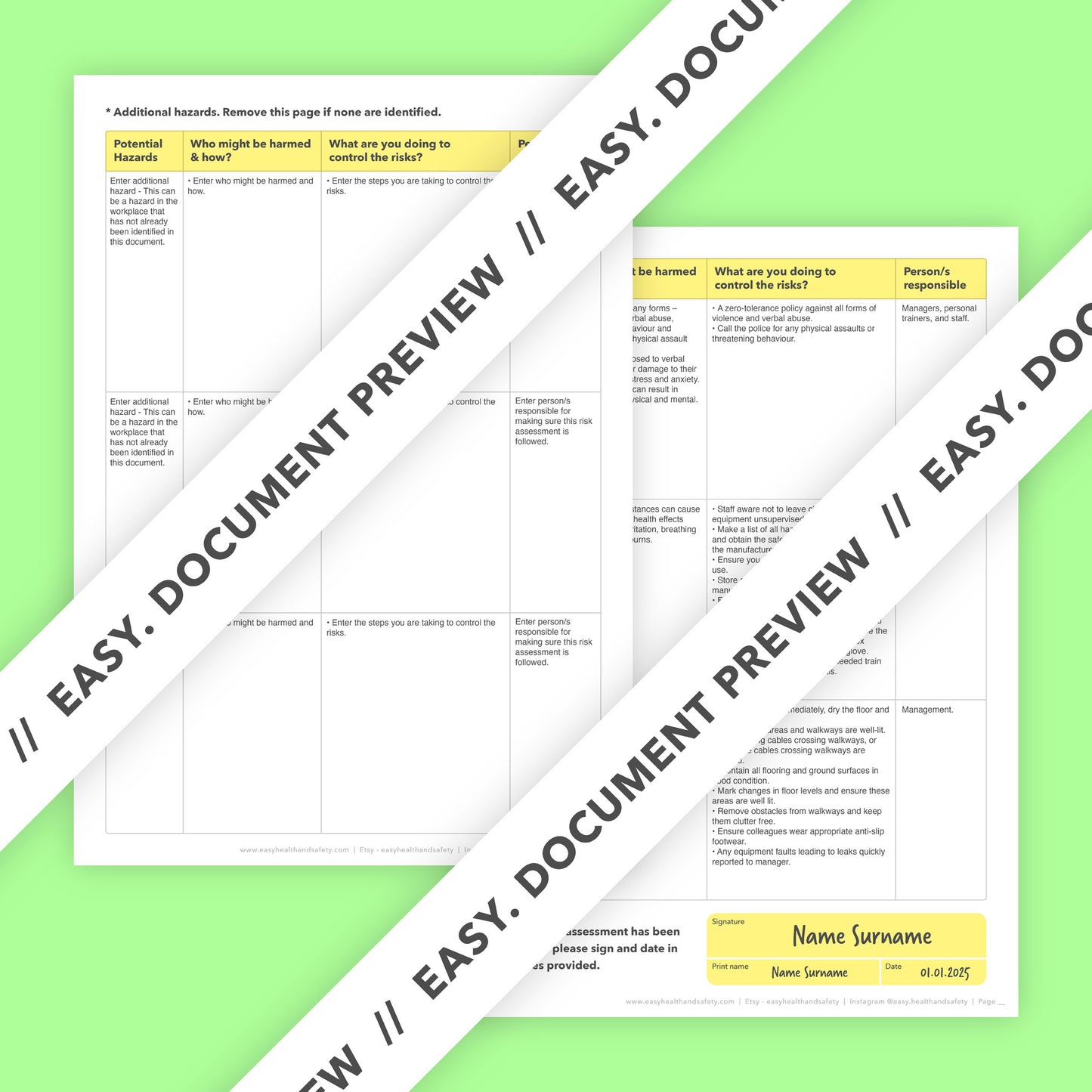 Editable, pre-filled risk assessment template for gyms, fitness centres and health clubs – easy to use and fully compliant with health and safety regulations.