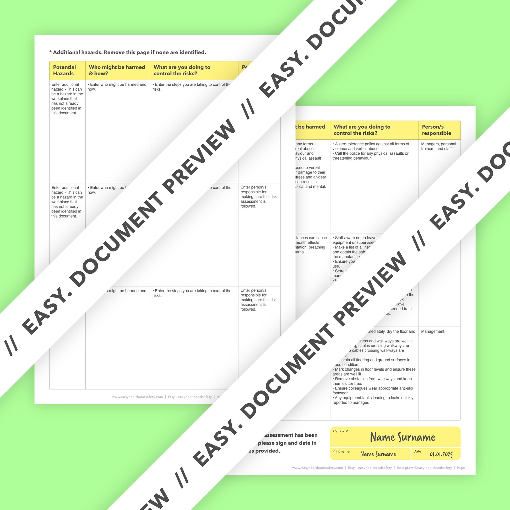 Editable, pre-filled risk assessment template for gyms, fitness centres and health clubs – easy to use and fully compliant with health and safety regulations.