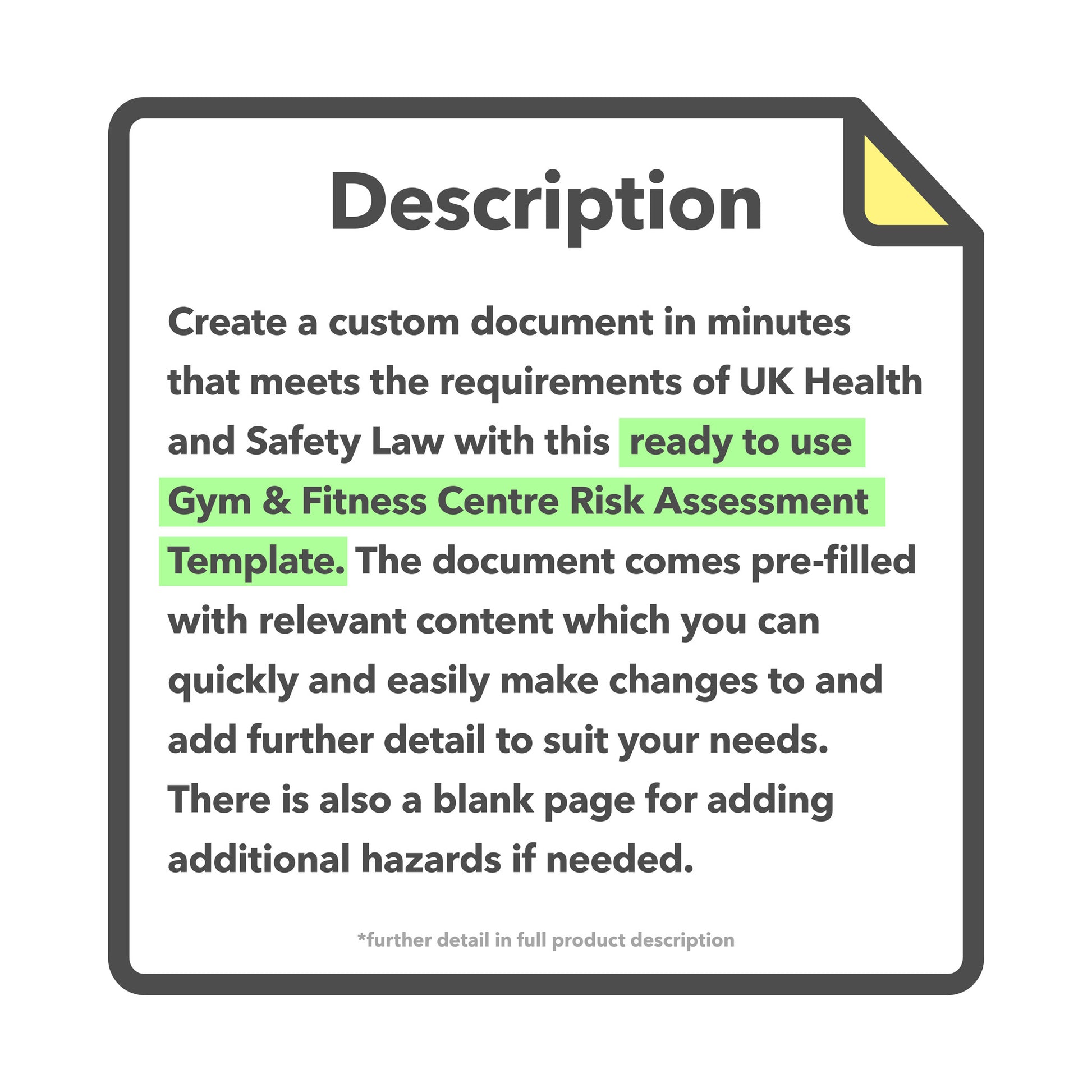 Editable, pre-filled risk assessment template for gyms, fitness centres and health clubs – easy to use and fully compliant with health and safety regulations.