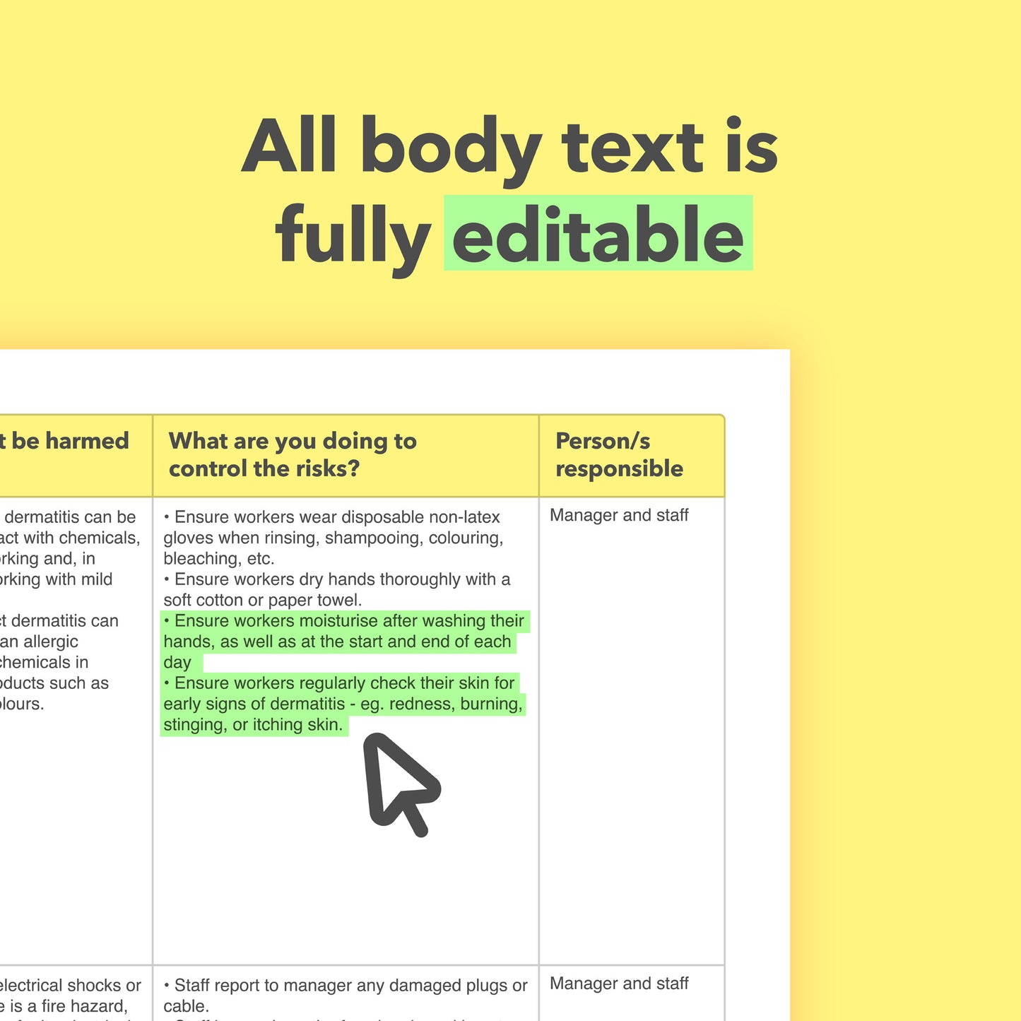 Editable, pre-filled risk assessment template for hair salons and barbershops – fully compliant with health and safety regulations.