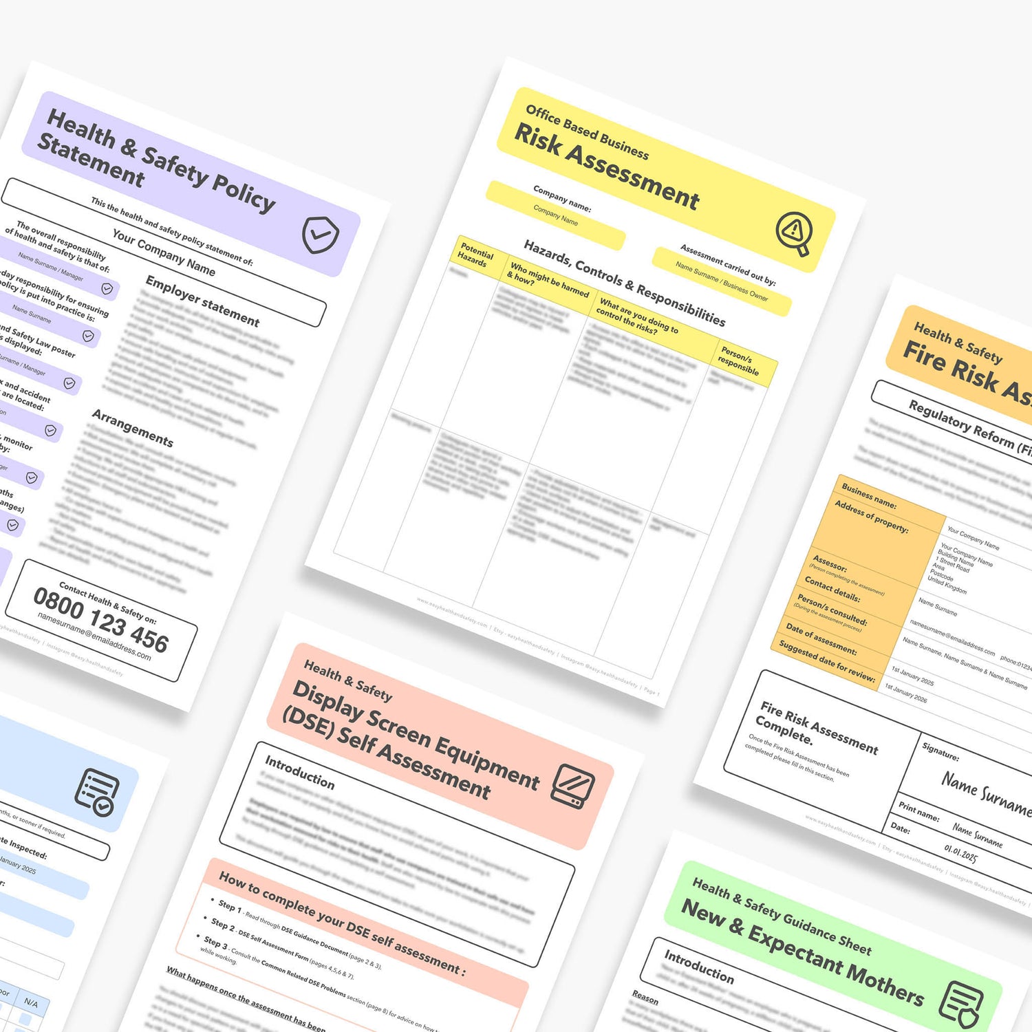 Health and safety templates documents for businesses.