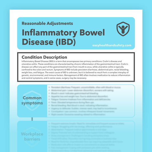Reasonable adjustments guide for employees with IBD (Inflammatory Bowel Disease) in the workplace.