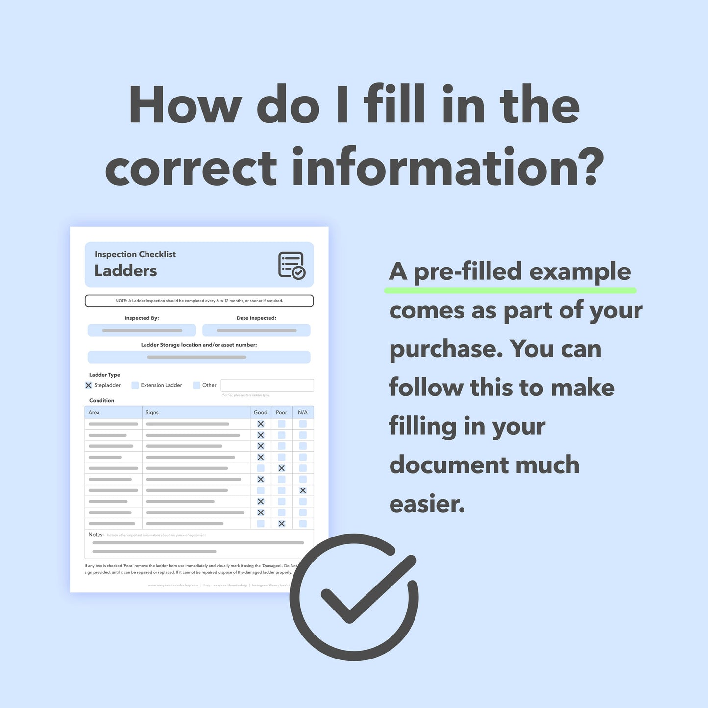 Editable ladder inspection template for stepladders and extension ladders – designed to support workplace health and safety compliance and protect employees.