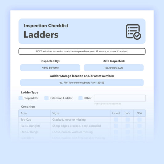 Editable ladder inspection template for stepladders and extension ladders – designed to support workplace health and safety compliance and protect employees.
