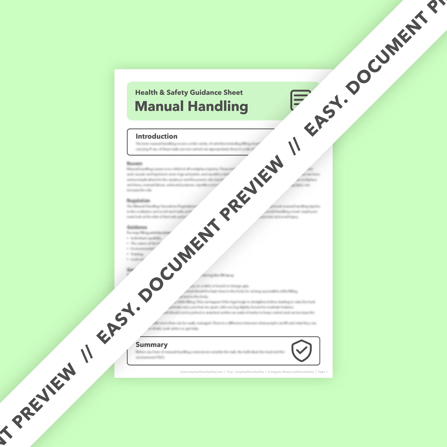 Manual Handling Health and Safety Guidance Sheet