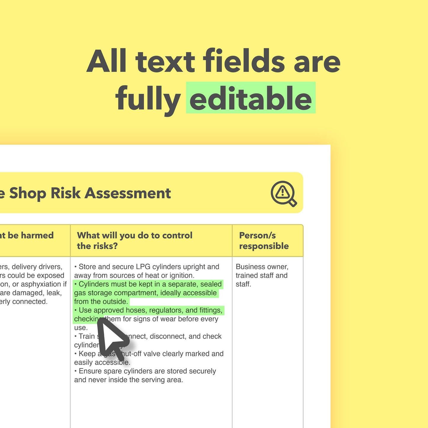 Editable, pre-filled risk assessment for mobile coffee shops businesses, coffee vans, and mobile cafes – easy to use and fully compliant with health and safety regulations.