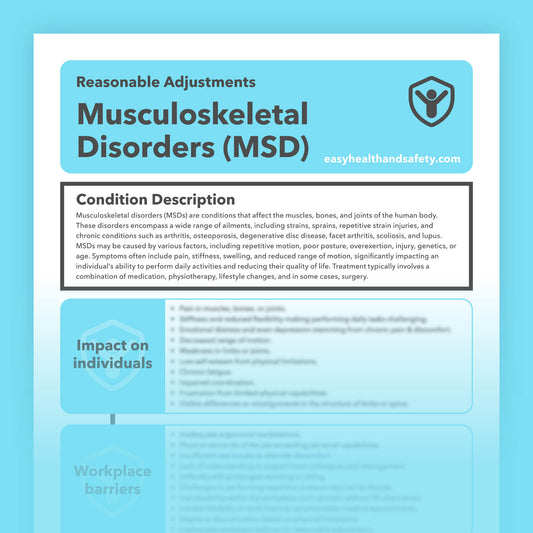 Reasonable adjustments guide for employees with Musculoskeletal Disorders (MSD) in the workplace.