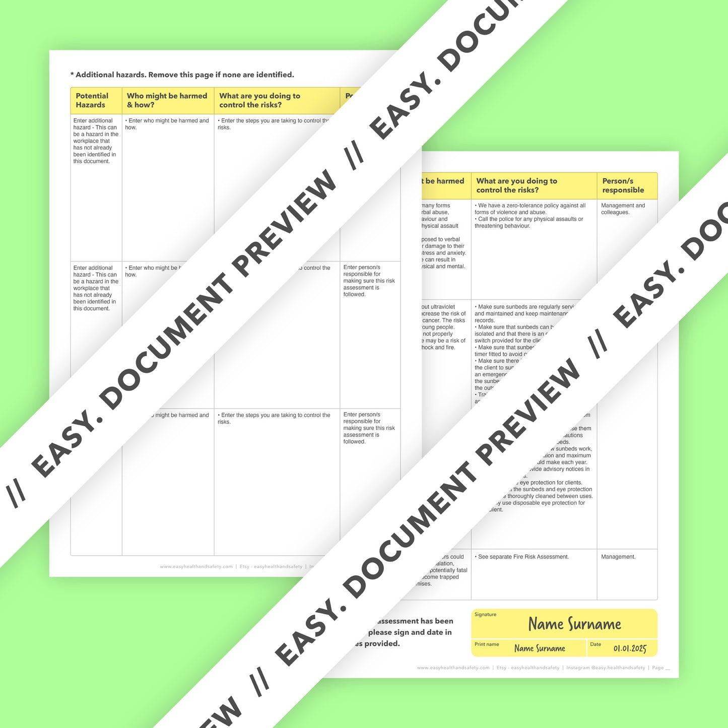Editable, pre-filled risk assessment template for nail salons, manicurists and pedicurists – fully compliant with health and safety regulations.