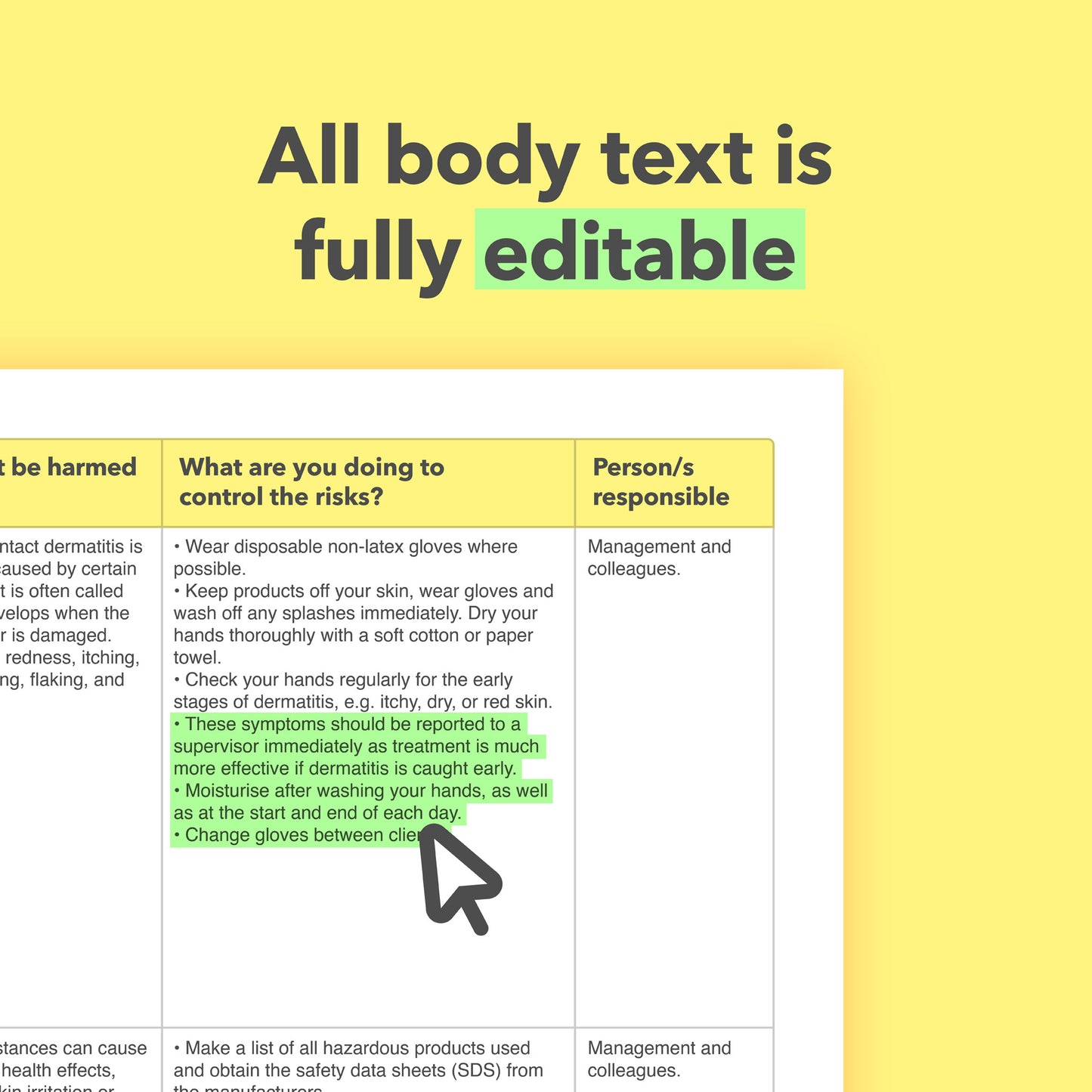 Editable, pre-filled risk assessment template for nail salons, manicurists and pedicurists – fully compliant with health and safety regulations.