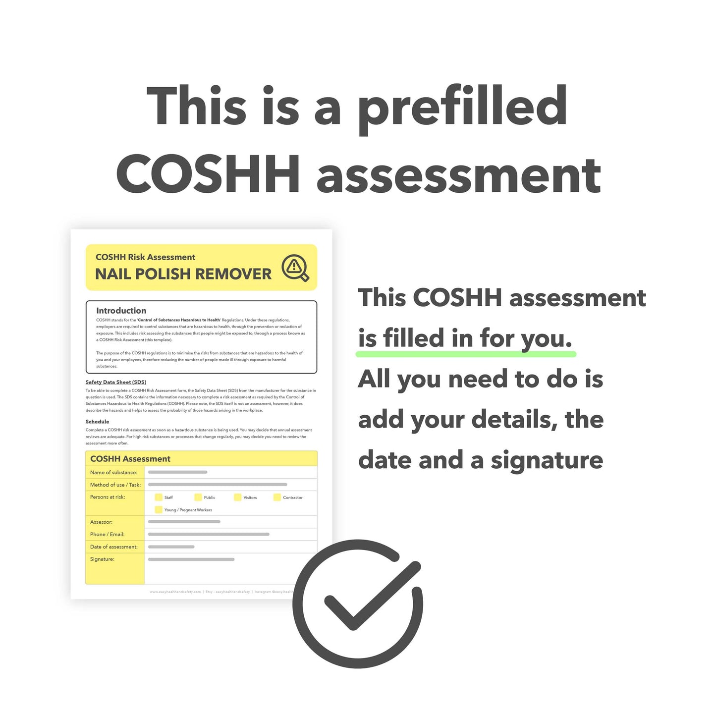 COSHH Assessment for Nail Polish Remover Pre-filled