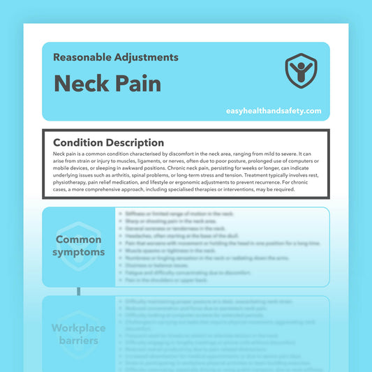 Reasonable adjustments guide for employees with neck pain in the workplace.