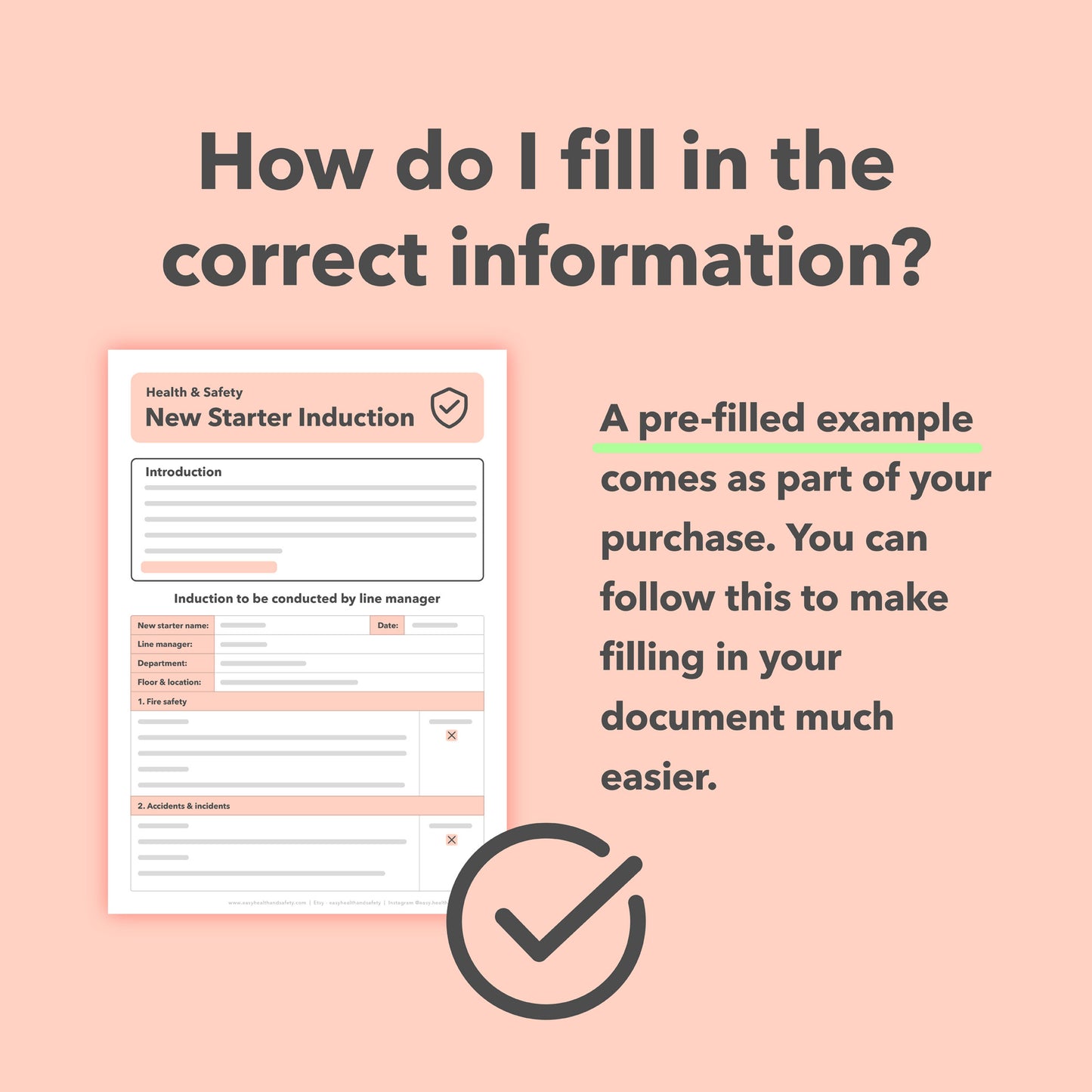 Health and Safety Induction Form template for new starters, ensuring workplace compliance and employee safety.