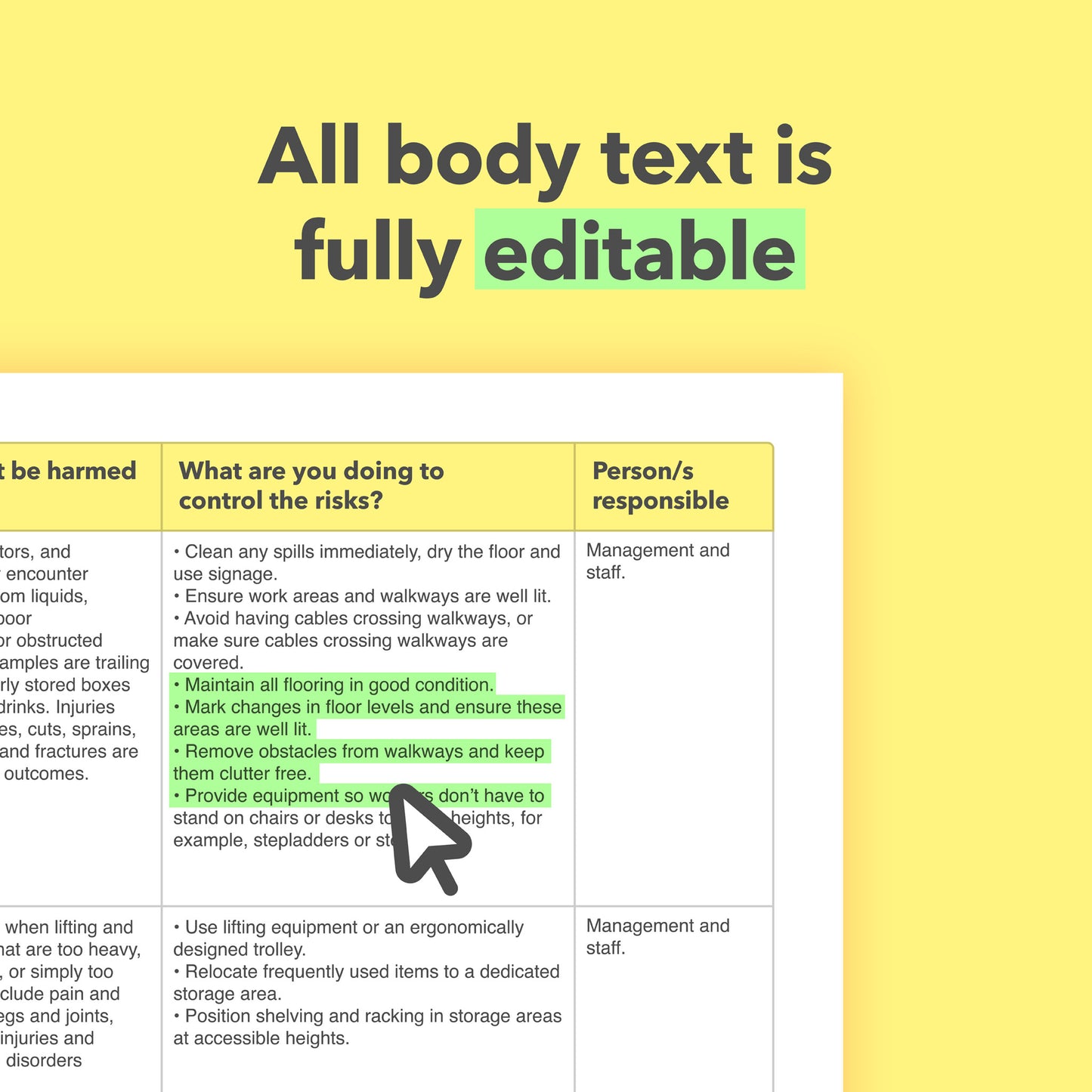 Editable, pre-filled risk assessment template for offices and office based businesses – fully compliant with health and safety regulations.