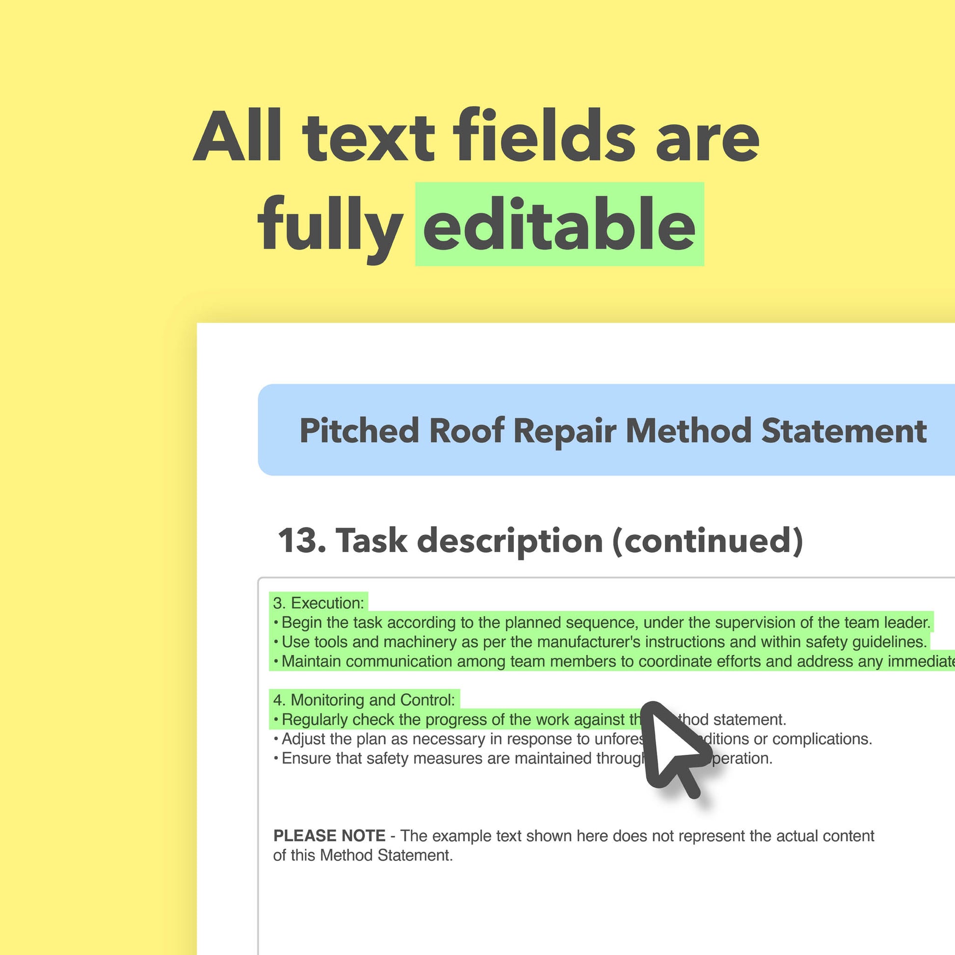 RAMS template for Pitched Roof Repair Work. This combined risk assessment and method statement template comes pre-filled with relevant content for ease of use.