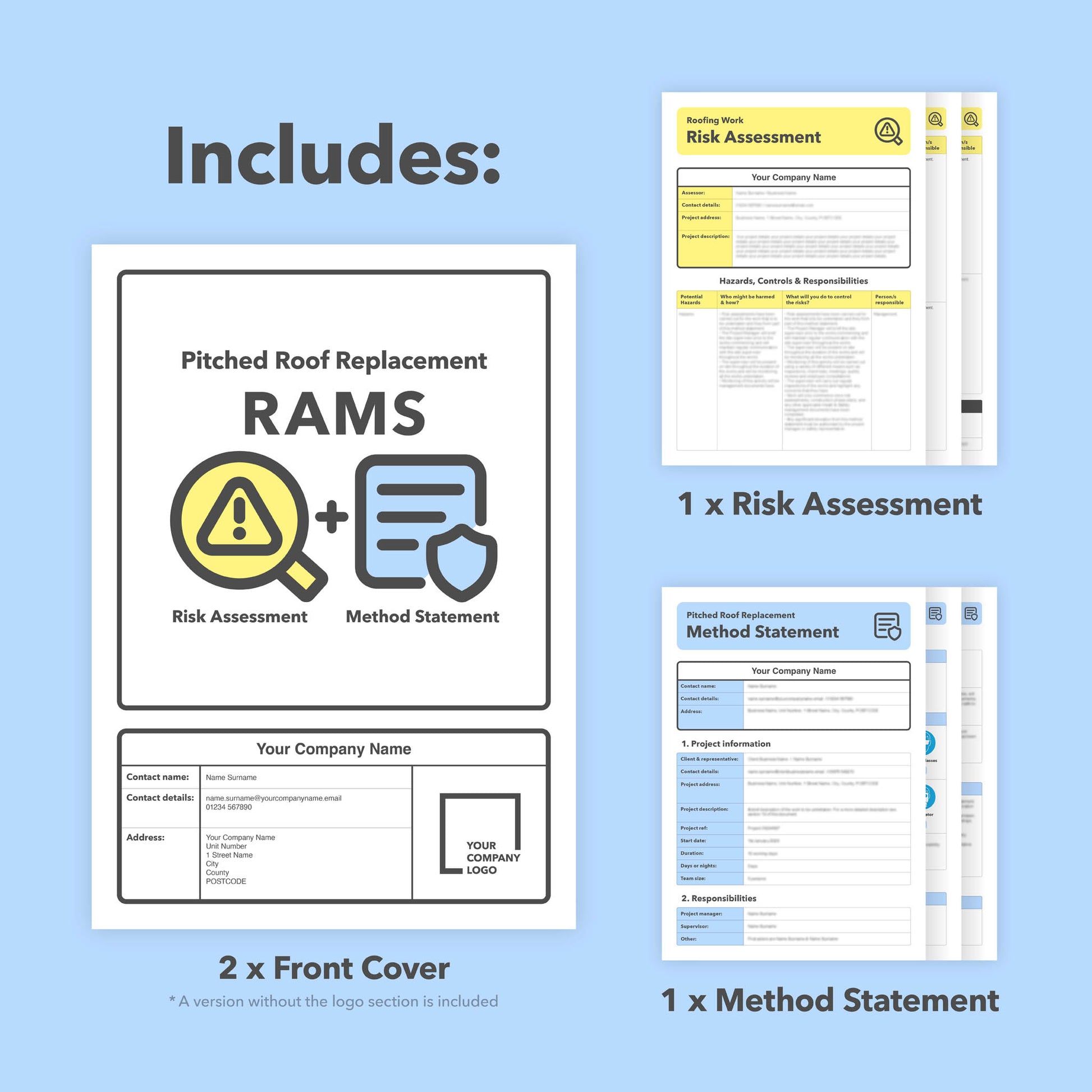 RAMS template for Pitched Roof Replacement Work. This combined risk assessment and method statement template comes pre-filled with relevant content for ease of use.