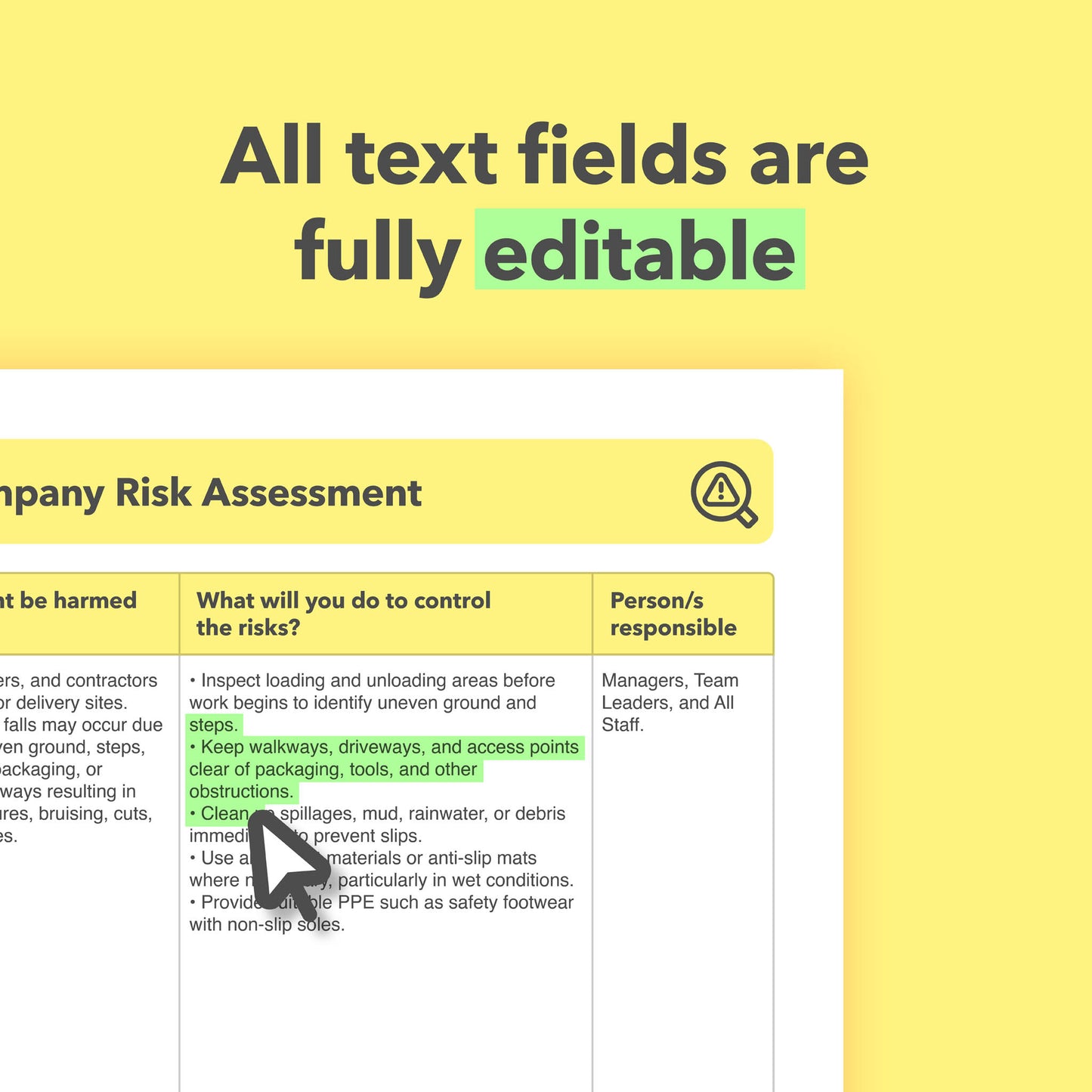 Editable, pre-filled risk assessment for removal companies, house moving companies, furniture removal services, and man and van businesses – easy to use and compliant with health and safety regulations.
