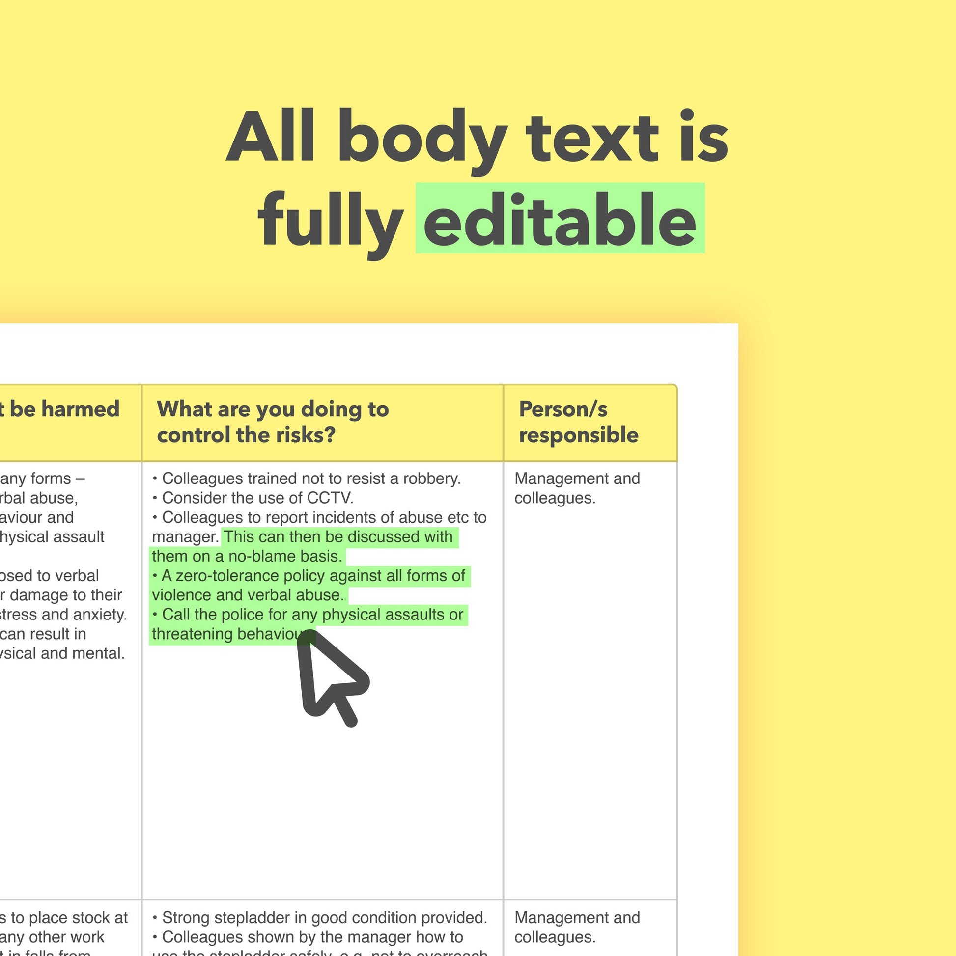 Editable, pre-filled risk assessment template for retailers, retail stores, shops, outlets, and pop-up retail spaces – easy to use and fully compliant with health and safety regulations.