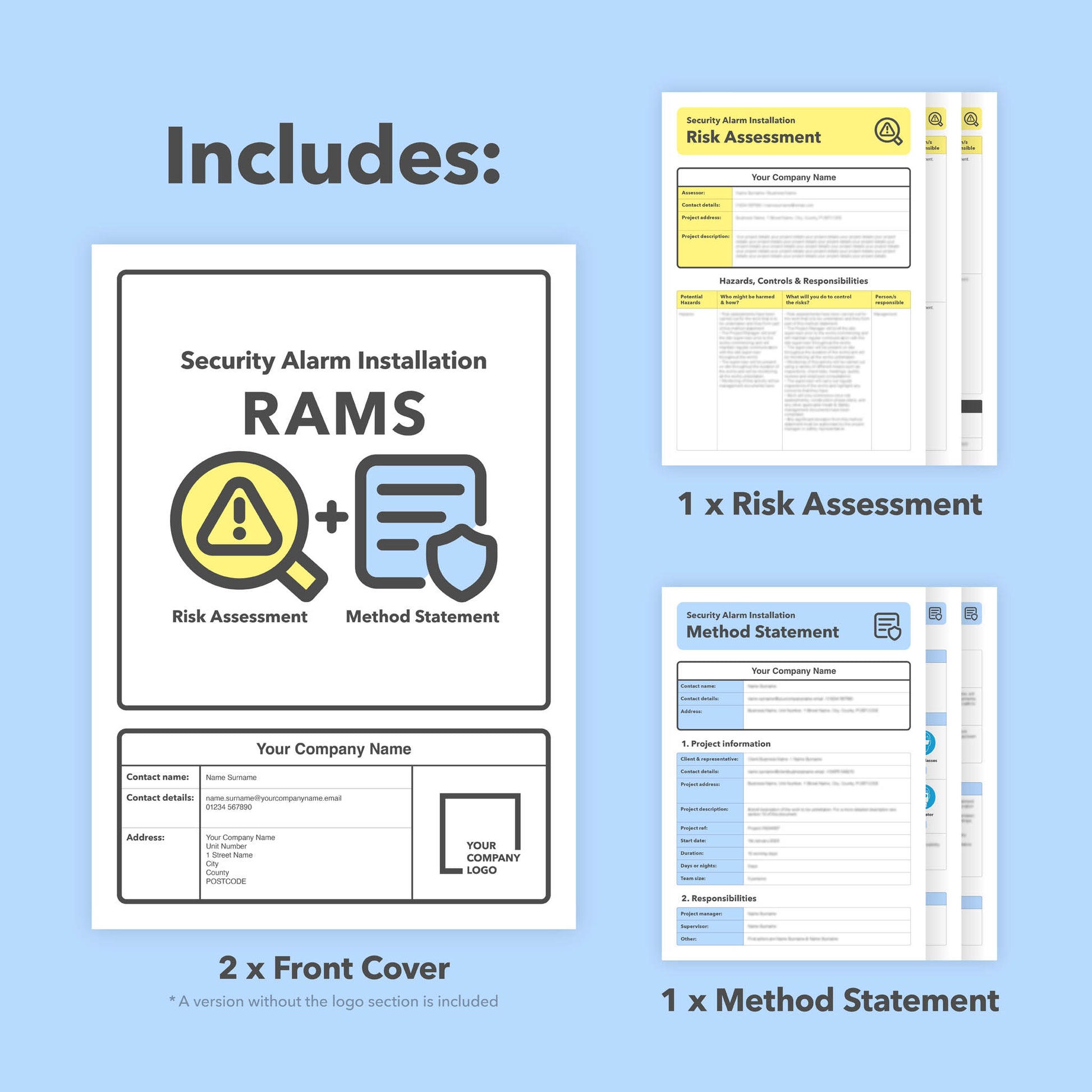 RAMS template for Security Alarm Installation. This risk assessment and method statement template comes pre-filled with relevant content for ease of use.