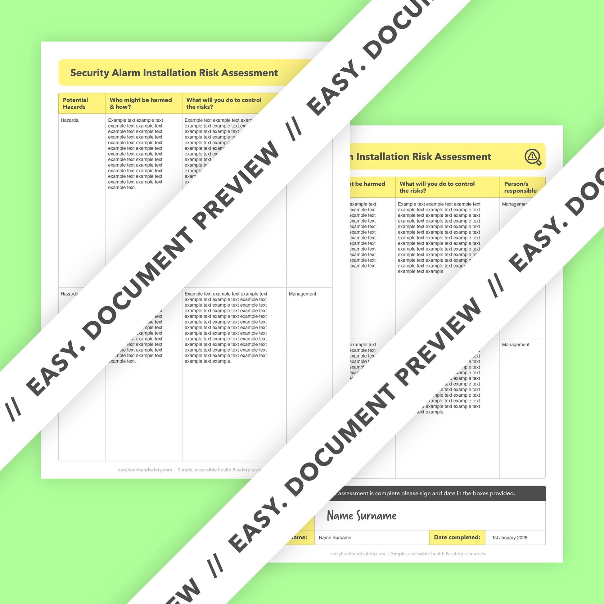 Editable, pre-filled risk assessment template for Security Alarm Installation – easy to use and fully compliant with health and safety regulations.