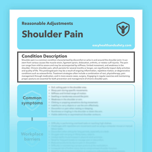 Reasonable adjustments guide for employees with shoulder pain in the workplace.