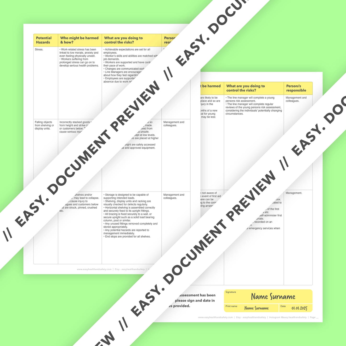 Editable, pre-filled risk assessment template for small businesses and sole traders – fully compliant with health and safety regulations.