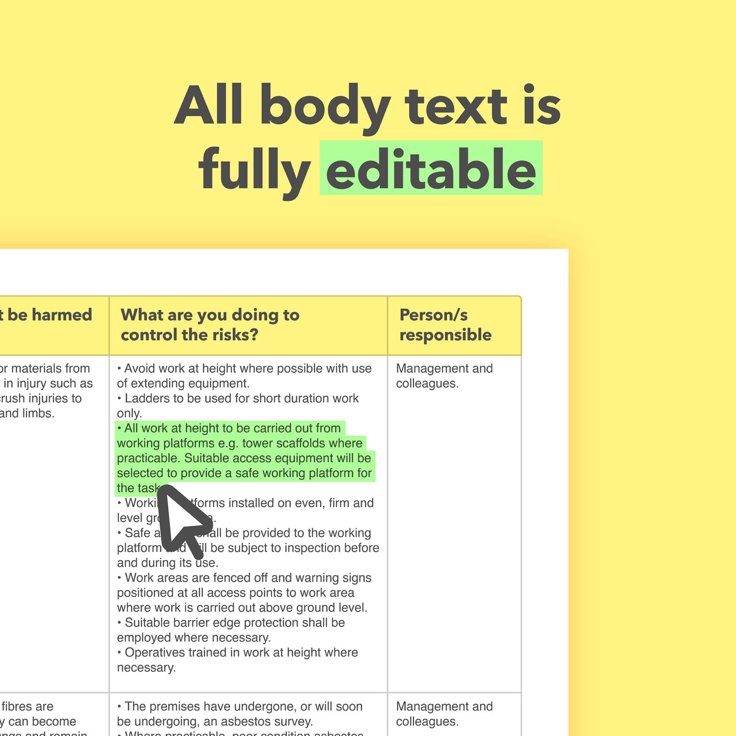 Editable, pre-filled risk assessment template for small businesses and sole traders – fully compliant with health and safety regulations.